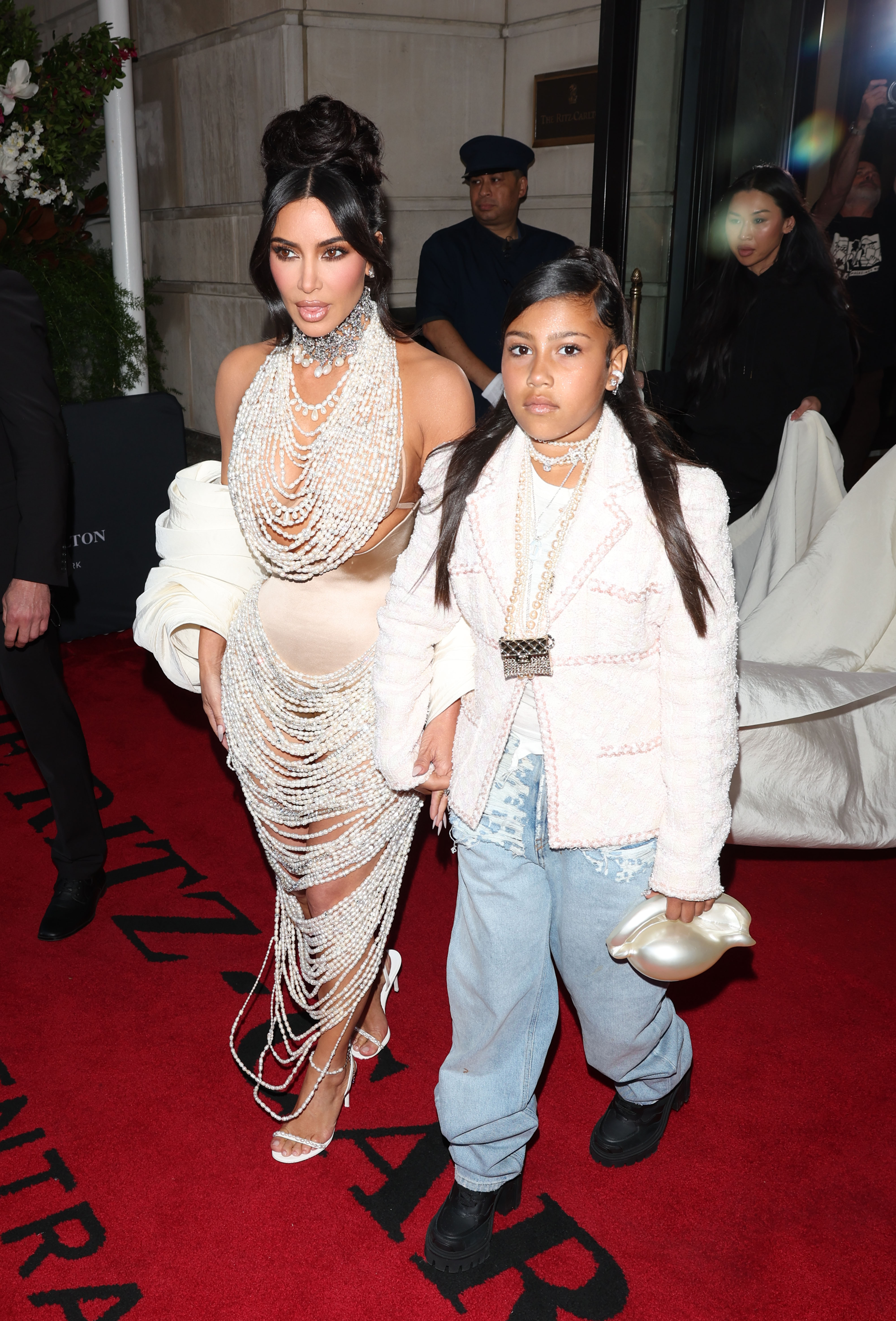 Kim Kardashian and North West are seen leaving the Ritz Hotel in New York City, on May 1, 2023. | Source: Getty Images