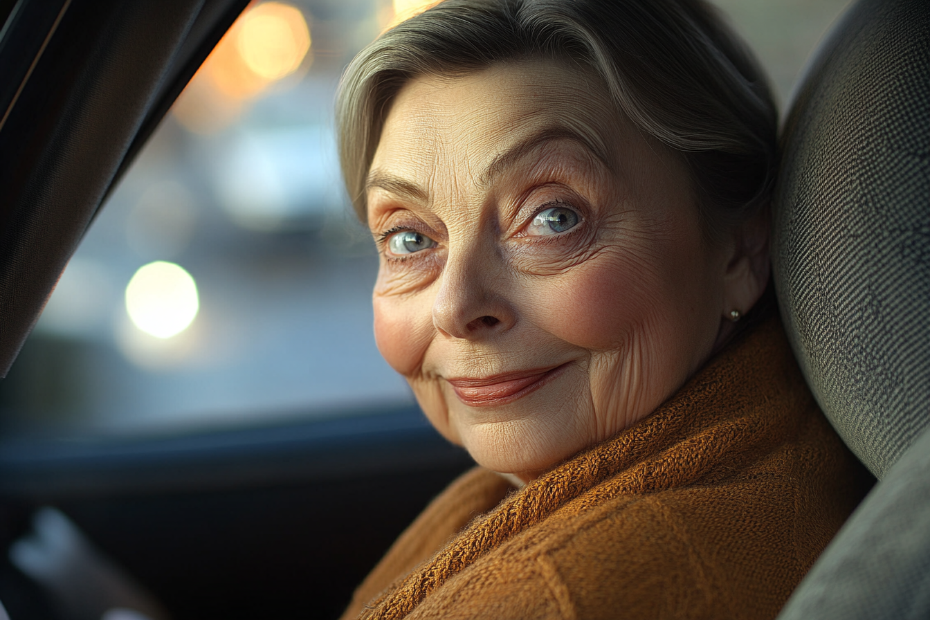 A woman smiling in a car | Source: Midjourney