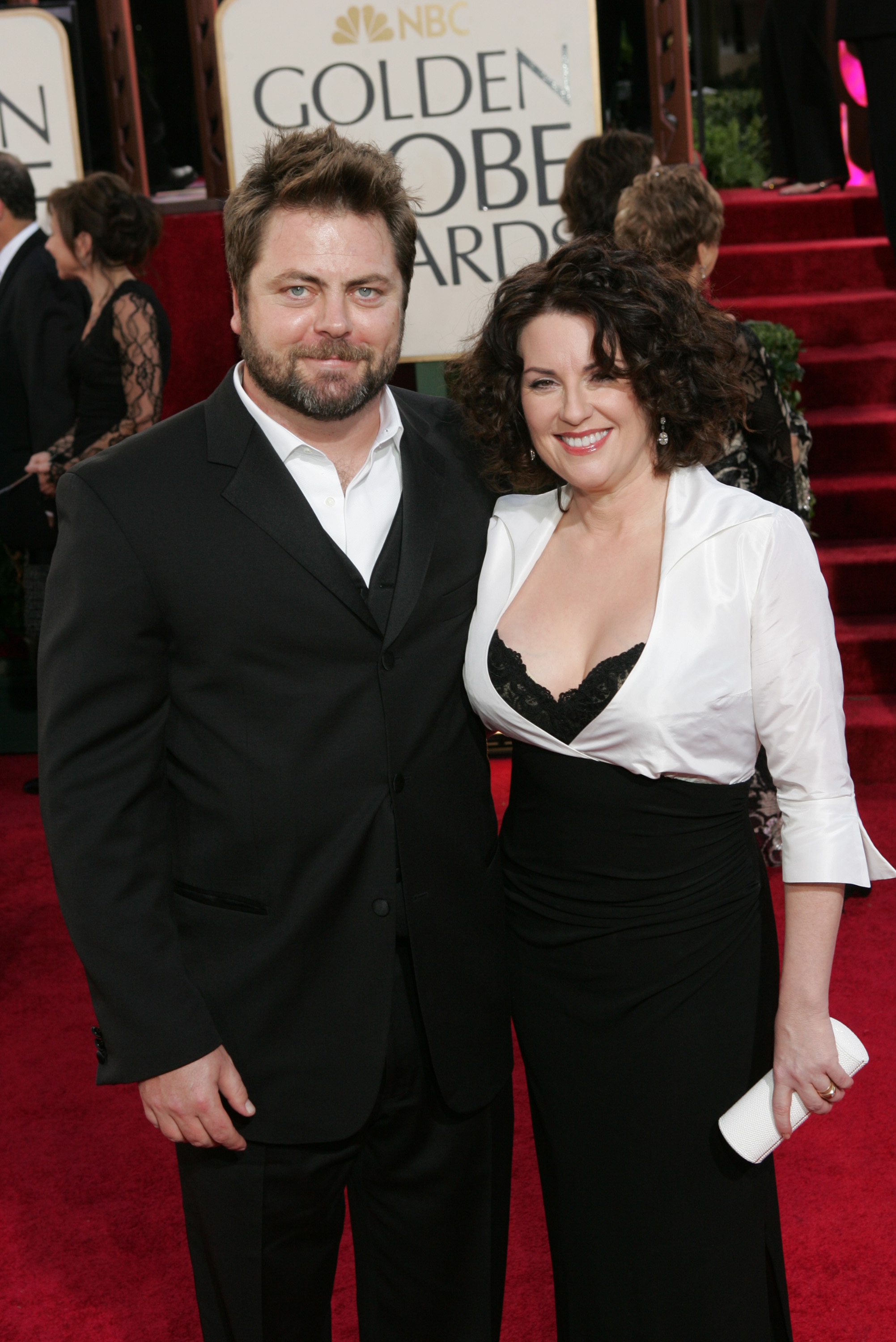 Nick Offerman and Megan Mullally at the 62nd Annual Golden Globe Awards on January 16, 2005. | Source: Getty Images