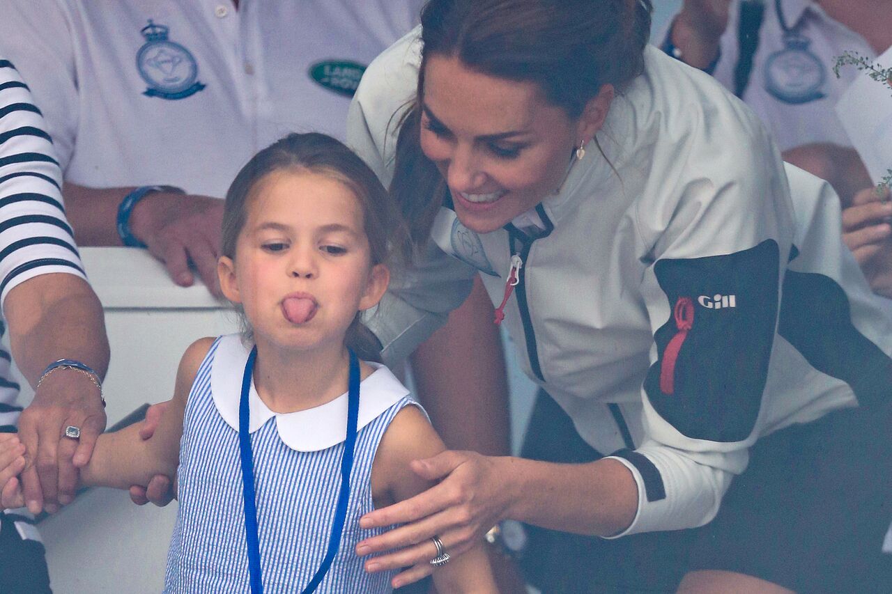 Princess Charlotte sticks her tongue out to the crowd at the King's Cup Regatta. | Source: Getty Images