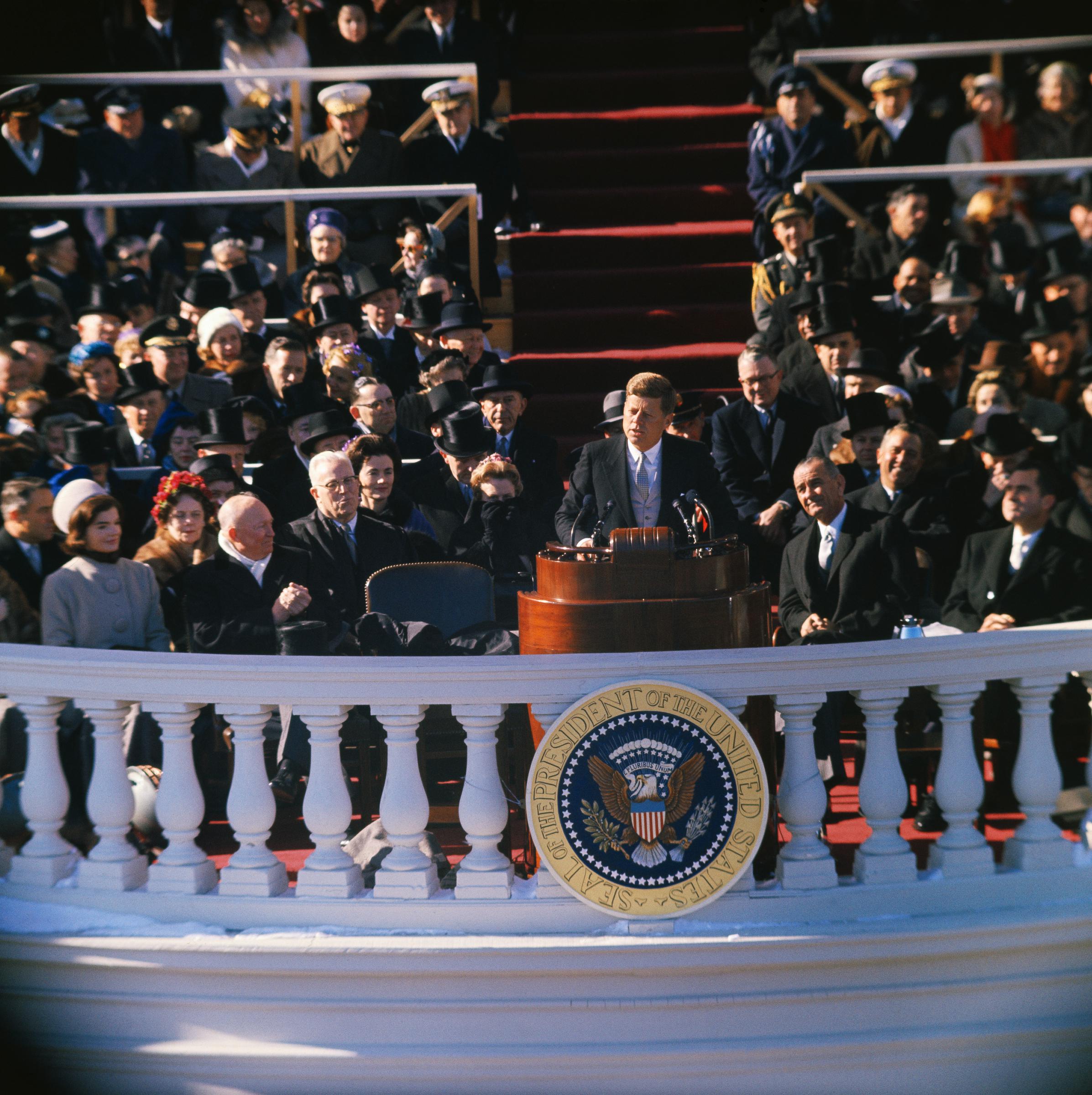 President John F. Kennedy making his inauguration speech from the East Portico of the U.S. Capitol in Washington, D.C. on January 20, 1961. | Source: Getty Images