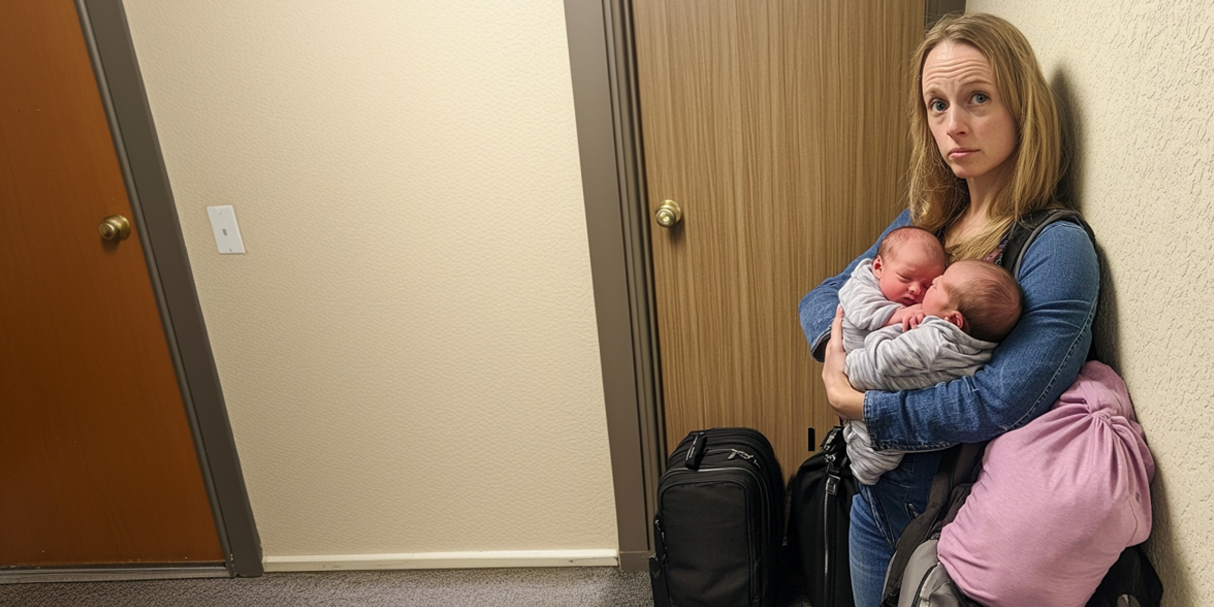 A woman holding newborn babies with luggage on hand | Source: Amomama