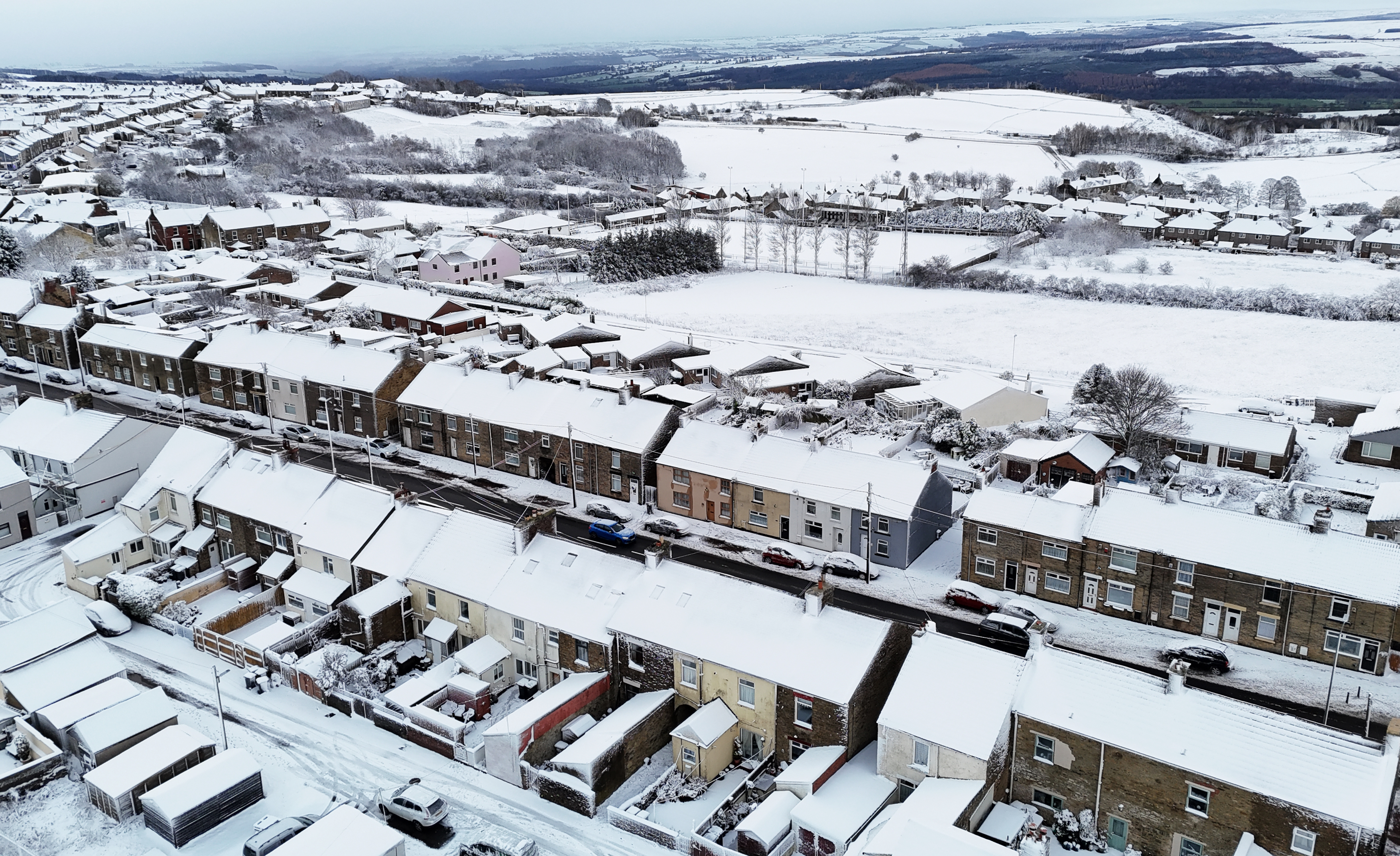 Overnight snow in Tow Law, County Durham, England, on November 19, 2025. | Source: Getty Images
