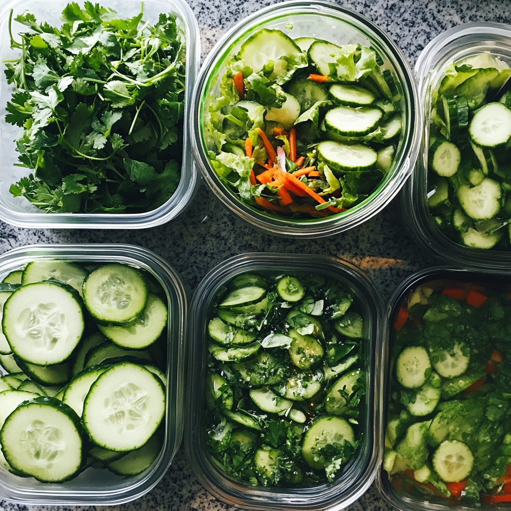 Containers of cucumber salad | Source: Midjourney