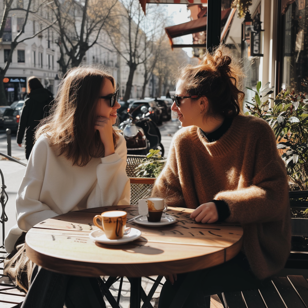 Two women at a coffee shop | Source: Midjourney