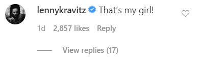 A Screenshot of Lenny Kravitz's comment on Zoe Kravitz's Post | Photo: Instagram.com/zoeisabellakravitz/
