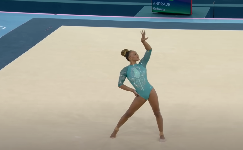 Screenshot of Rebeca Andrade's floor performance on August 5 at the Paris 2024 Olympic Games | Source: Youtube/Eurosport