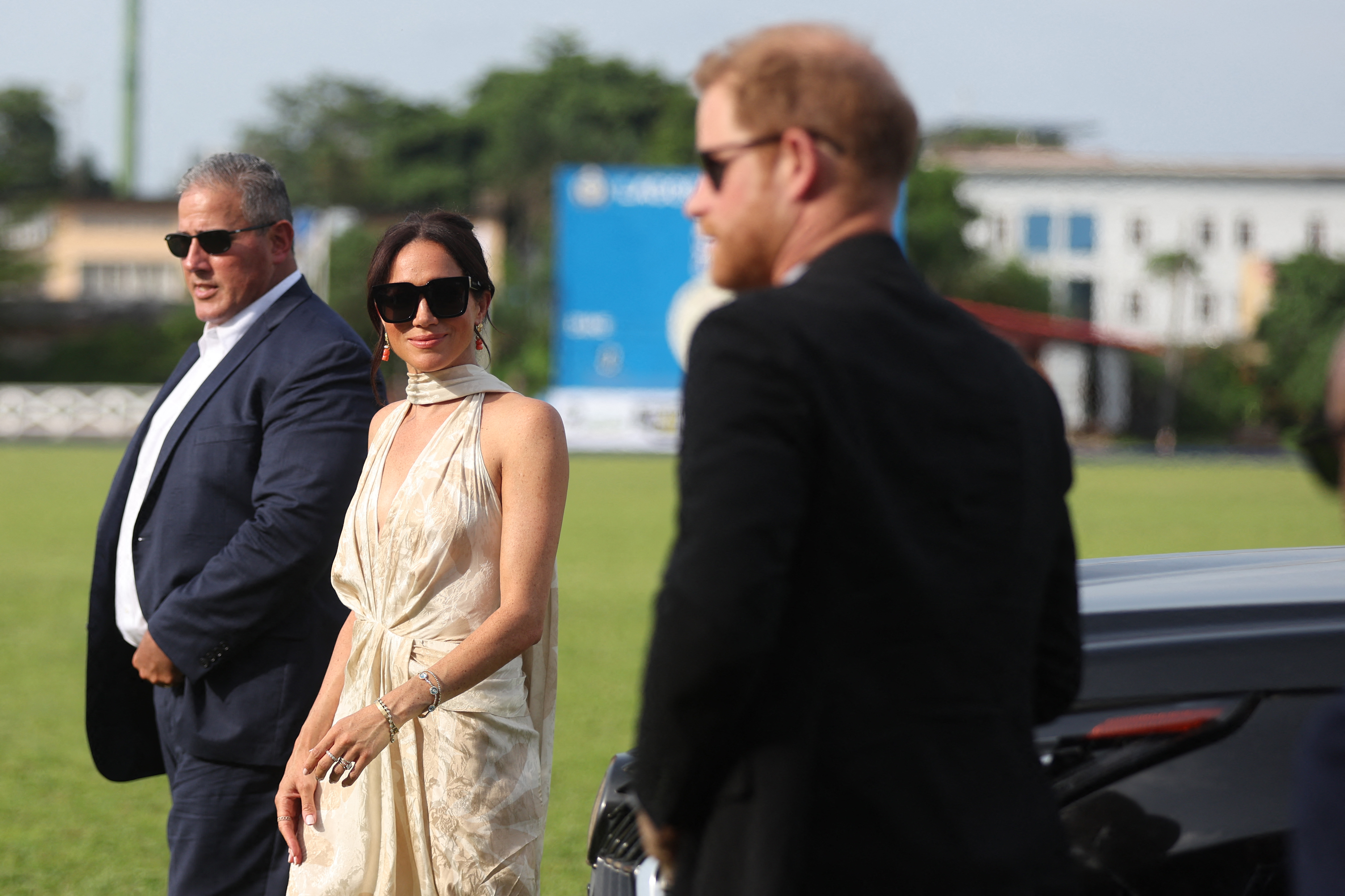 Meghan Markle and Prince Harry arriving at a charity polo game during their Nigerian tour in Lagos, Nigeria on May 12, 2024 | Source: Getty Images