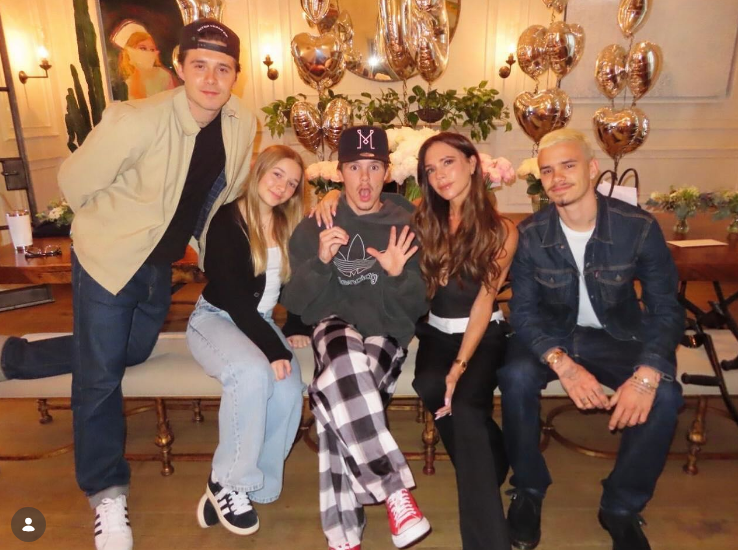 Victoria Beckham with her children Brooklyn, Romeo, Cruz, and Harper celebrating Mother's Day in a post dated May 12, 2024 | Source: Instagram/victoriabeckham