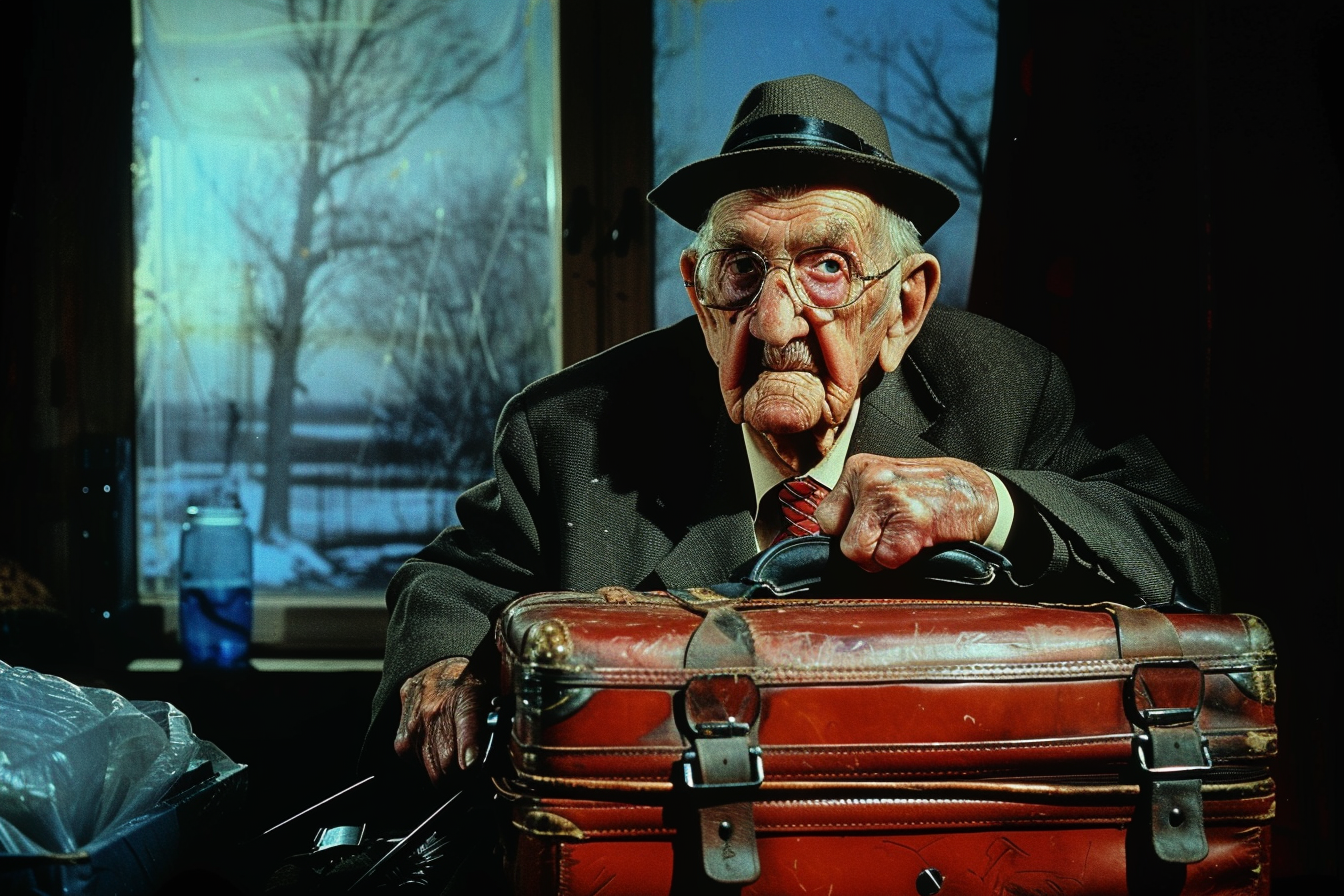 An old man grabbing a suitcase | Source: Midjourney