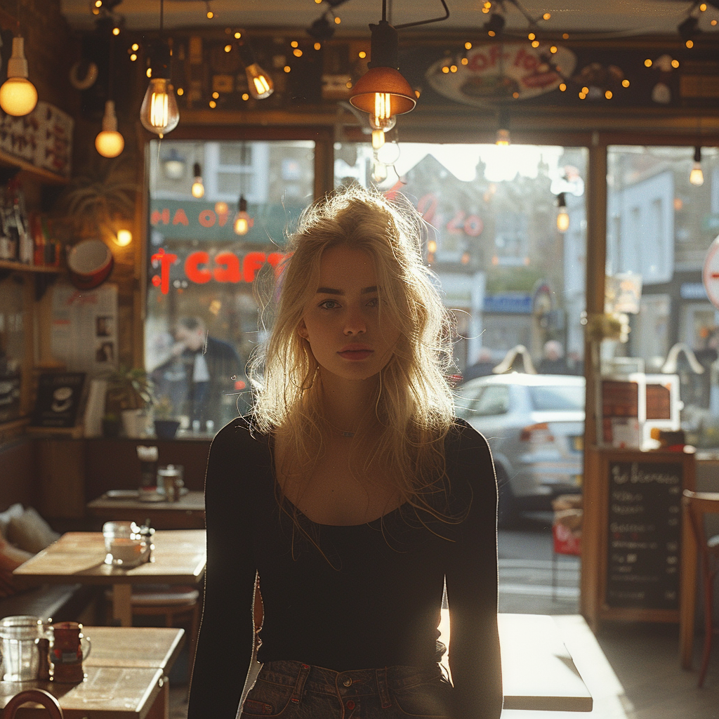 A young woman in a cafe | Source: Midjourney