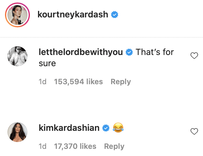 Kim Kardashian and Scott Disick's comments on Kourtney Kardashian's post. | Source: Instagram/kourtneykardashian