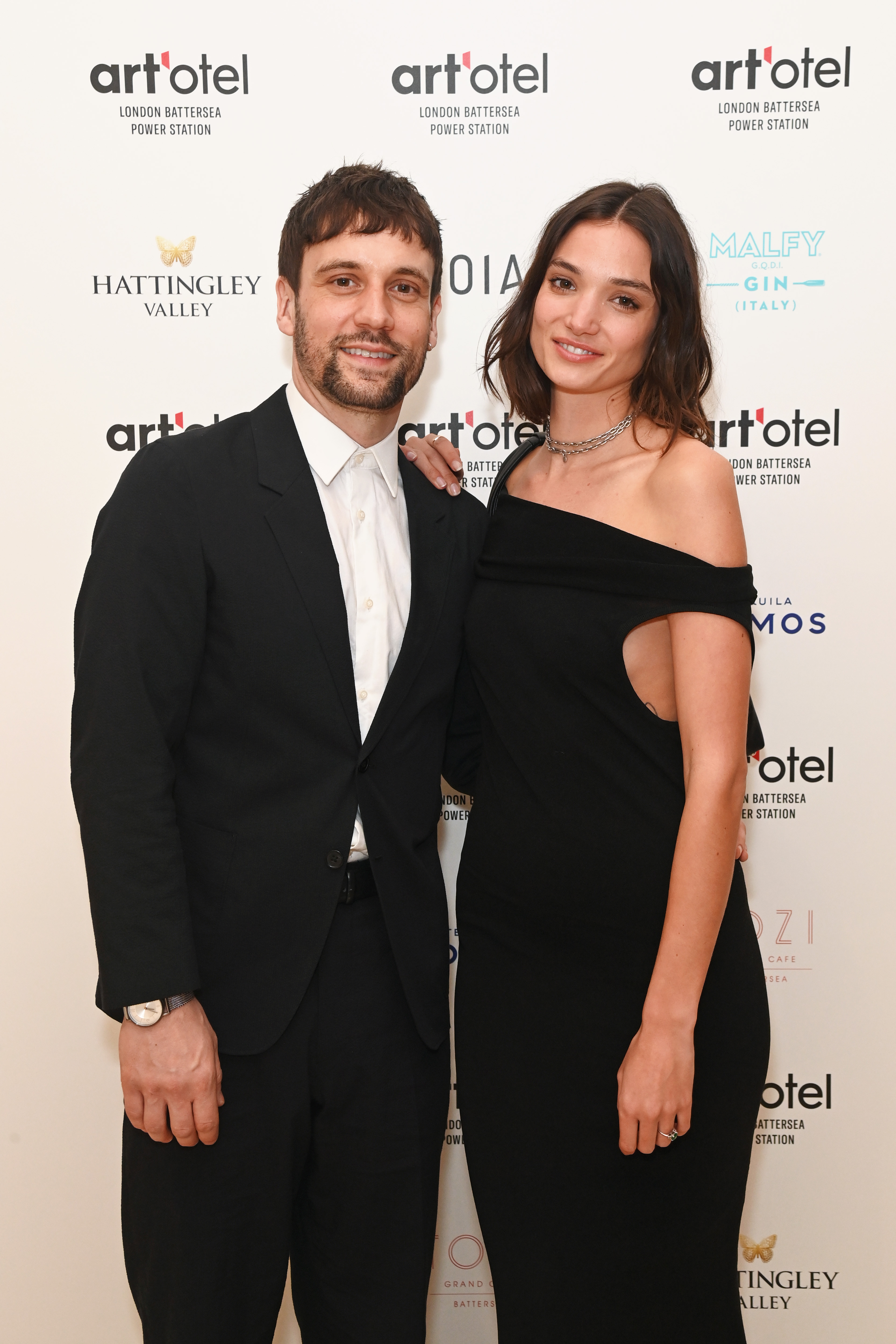 Nick Blood and Emory Ault arrive at the art'otel London Battersea Power Station launch event on April 26, 2023, in London, England. | Source: Getty Images