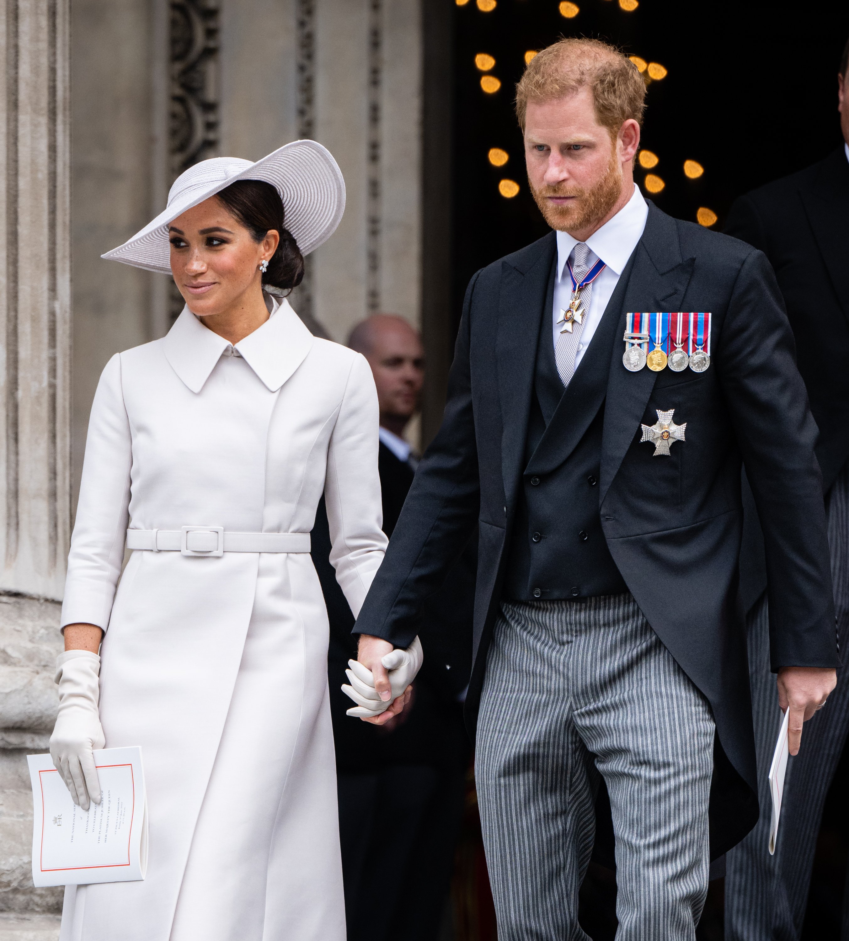Duchess Meghan and Prince Harry at the National Service of Thanksgiving at St Paul's Cathedral on June 3, 2022, in London, England. | Source: Getty Images