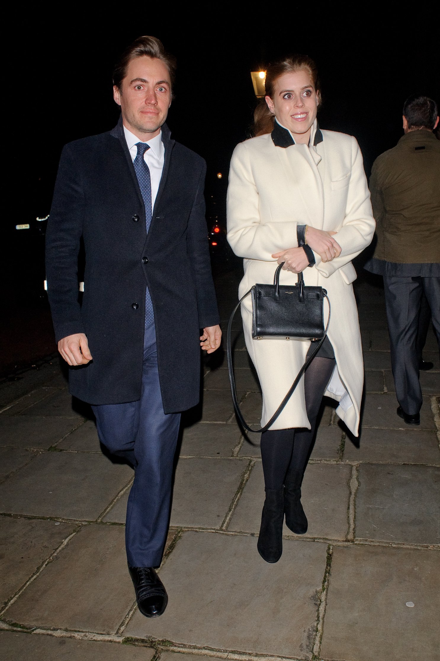 Princess Beatrice (R) and Edoardo Mapelli Mozzi seen attending Evgeny Lebedev's Christmas Party at a private North London residence on December 13, 2019 | Photo: Getty Images