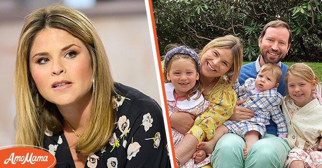 Jenna Bush Hager on the "Today" show on May 3, 2019 [left]. Jenna, her husband Henry Hager, and their three children in an Instagram post shared on April 12, 2020 [right] | Source: Getty Images/Instagram.com/jennabhager