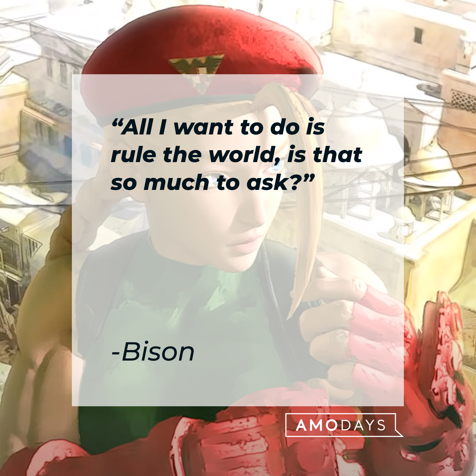 Bison's quote: "All I want to do is rule the world, is that so much to ask?" | Source: youtube.com/PlayStation