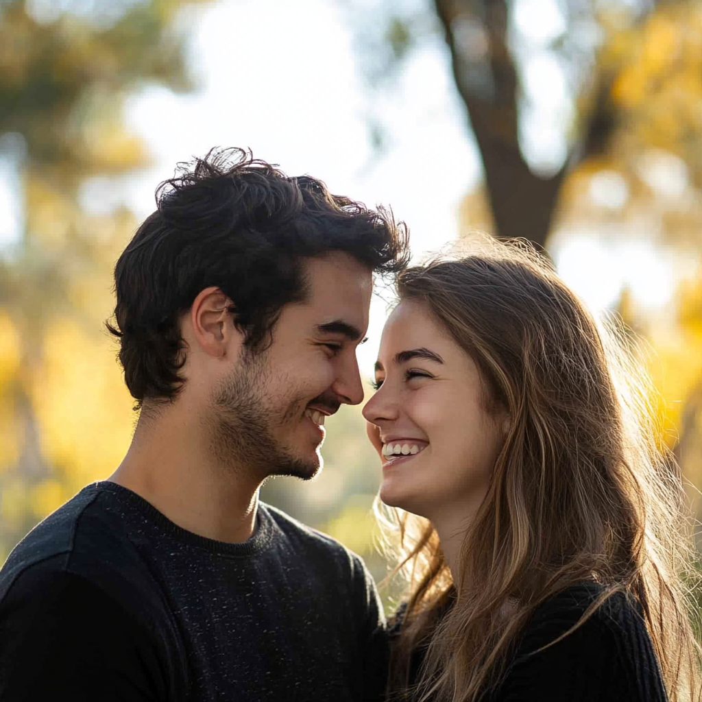 A happy young couple in a park | Source: Midjourney