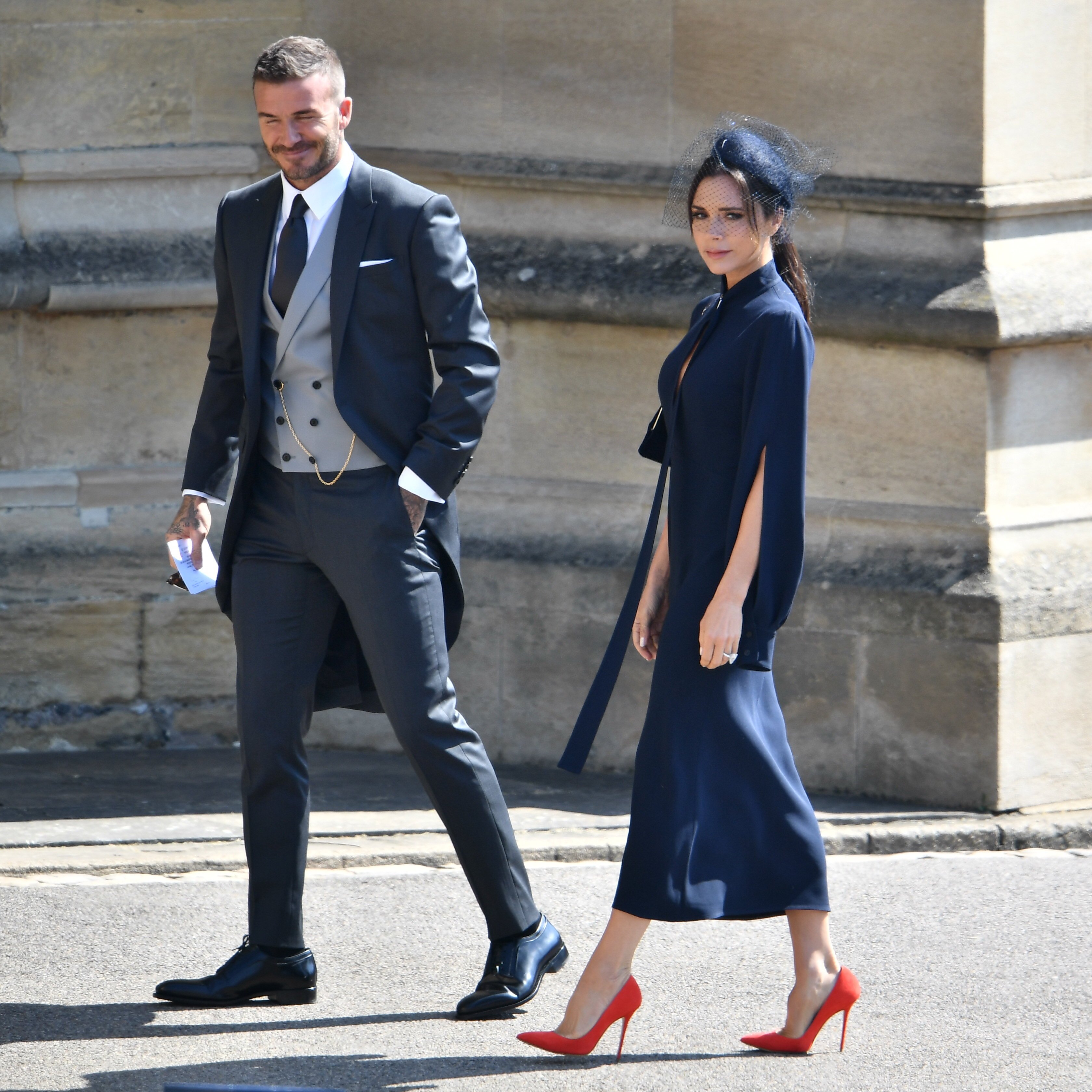 David and Victoria Beckham at St George's Chapel at Windsor Castle after Meghan Markle and Prince Harry's wedding on May 19, 2018, in Windsor, England. | Source: Getty Images