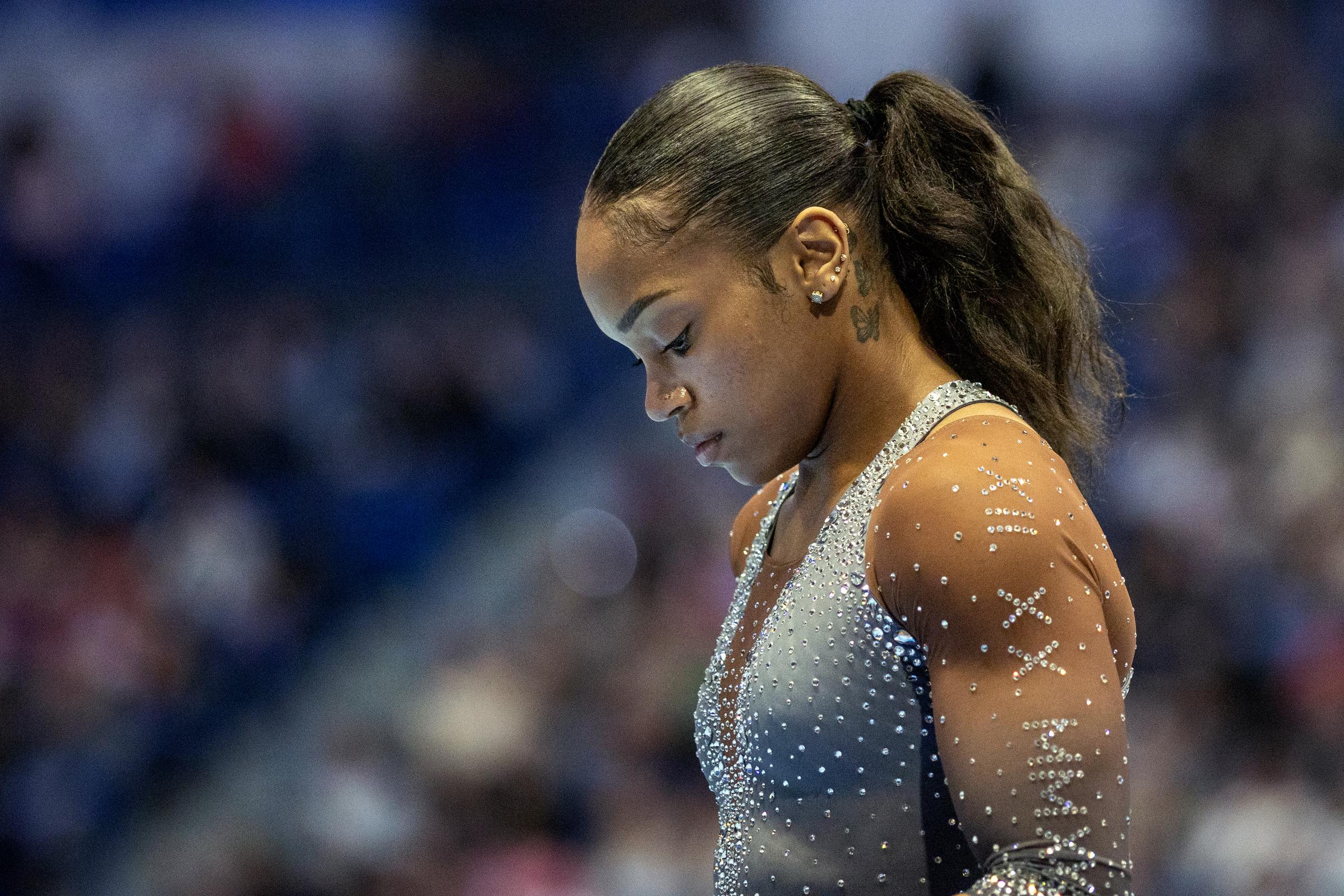 Shilese Jones during the 2024 Core Hydration Gymnastics Classic on May 18, 2024, in Hartford, Connecticut. | Source: Getty Images