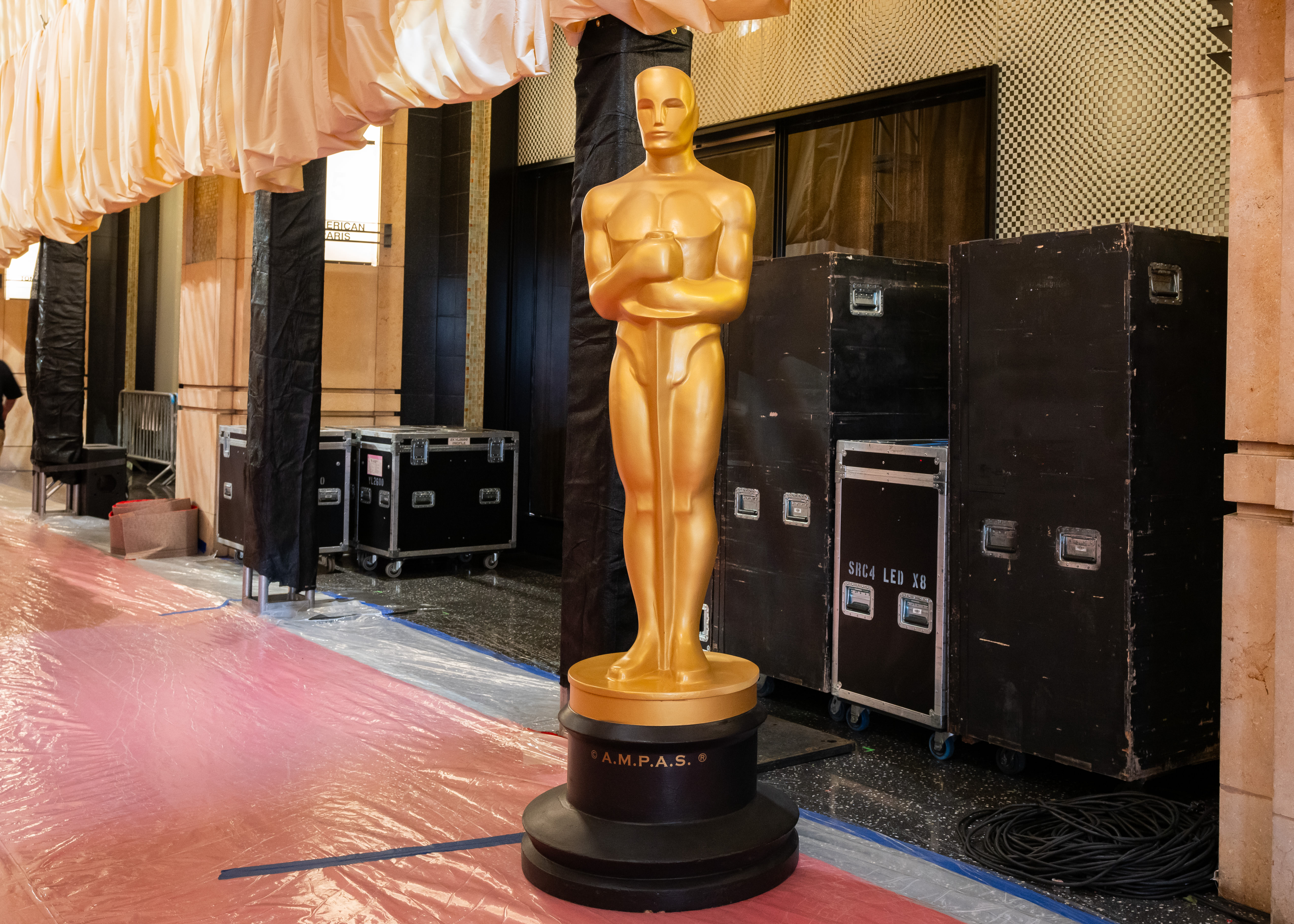 General views of Oscar statues as setup continues for the 96th Academy Awards at Hollywood & Highland and the Dolby Theatre in Hollywood, California, on March 8, 2024 | Source: Getty Images