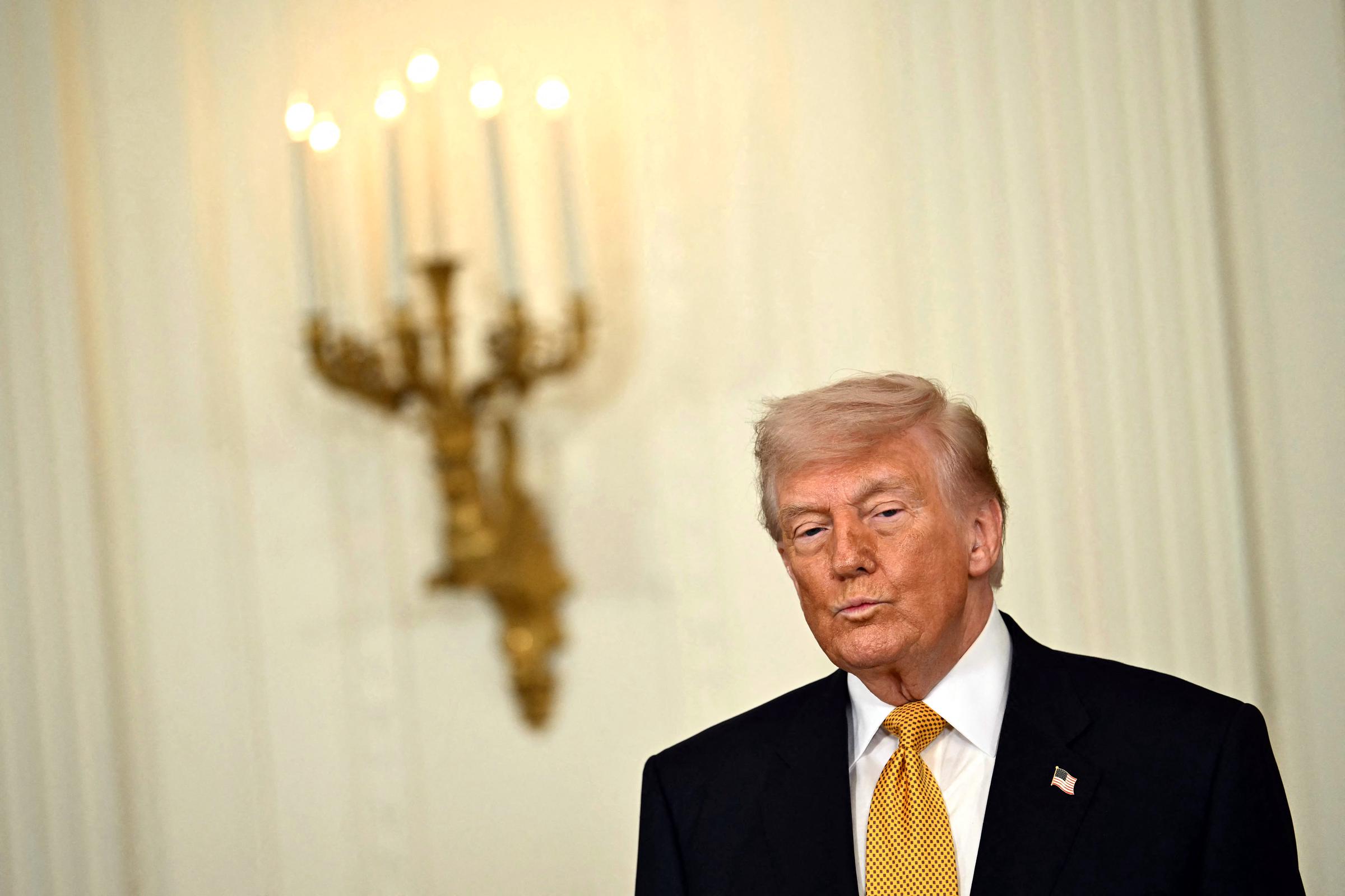 Donald Trump participates in a Military Mother's Day Event in the East Room of the White House on May 6, 2026, in Washington, DC | Source: Getty Images