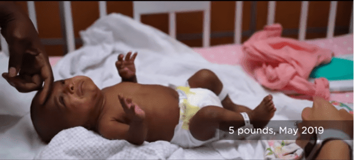 Saybie weighing five pounds | Source: YouTube/Sharp HealthCare