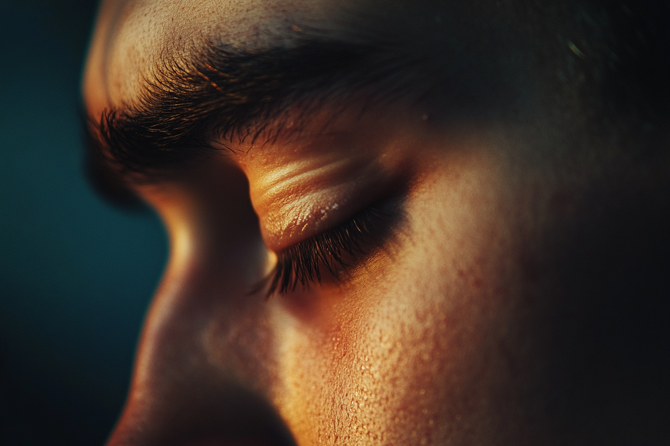 Close-up of an emotional man closing his eyes | Source: Midjourney