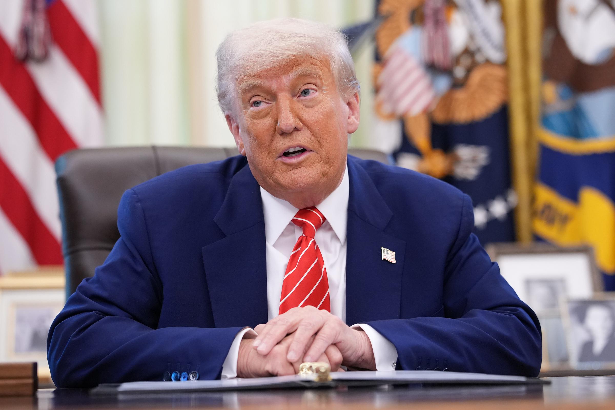Donald Trump speaks to reporters in the Oval Office of the White House on May 30, 2025, in Washington, D.C. | Source: Getty Images