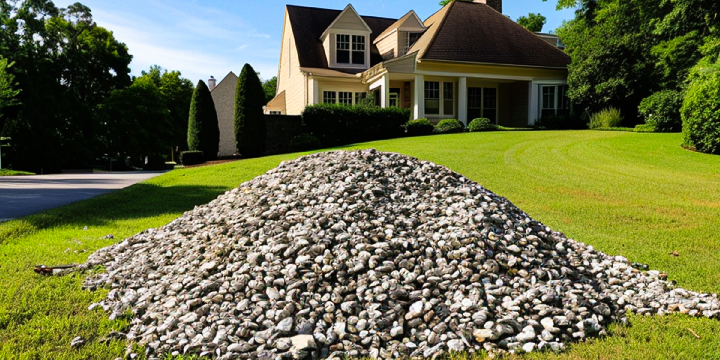 Pile of gravel dumped on lush green lawn | Source: AmoMama