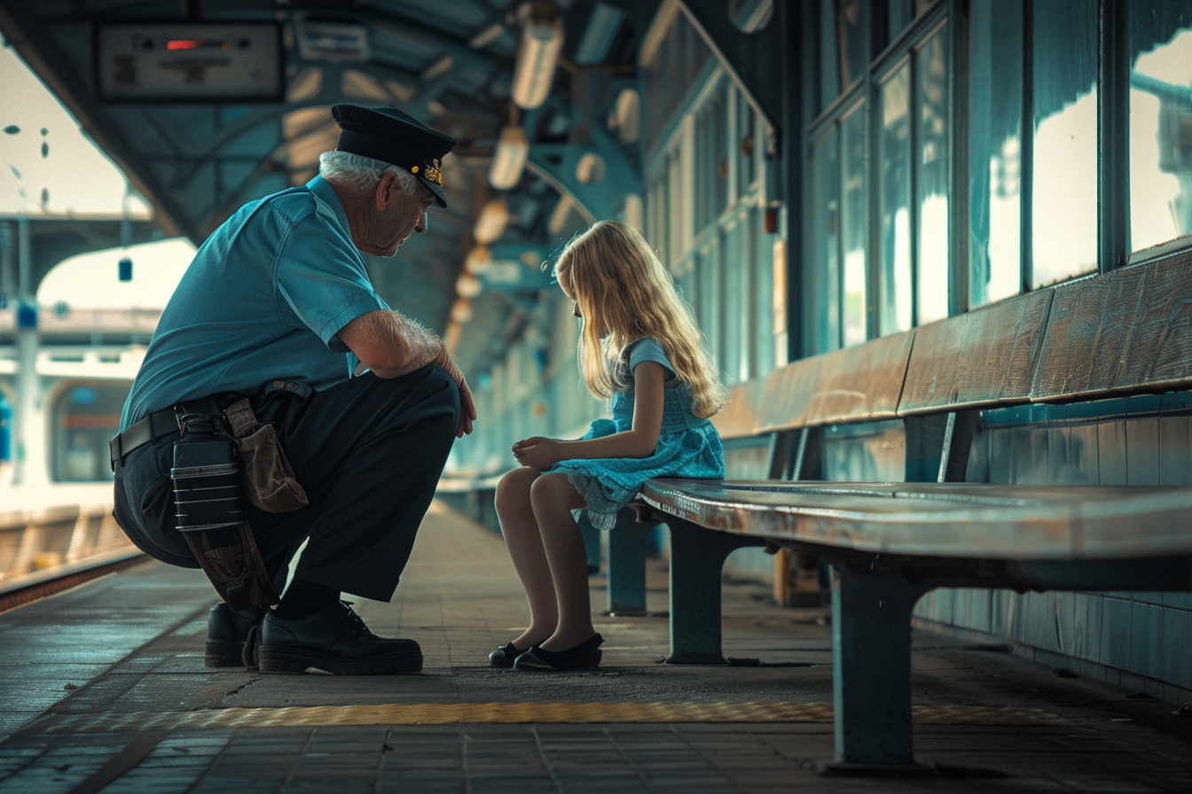 A station guard talking to a girl | Source: Midjourney