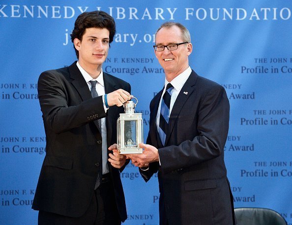 Former U.S. Congressman Bob Inglis receives the 2015 John F. Kennedy Profile in Courage Award from Jack Schlossberg at The JFK Presidential Library And Museum on May 3, 2015, in Boston | Source: Getty Images
