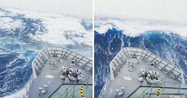 Navy ship hits massive wave head-on in open sea yet the crew laughs it off