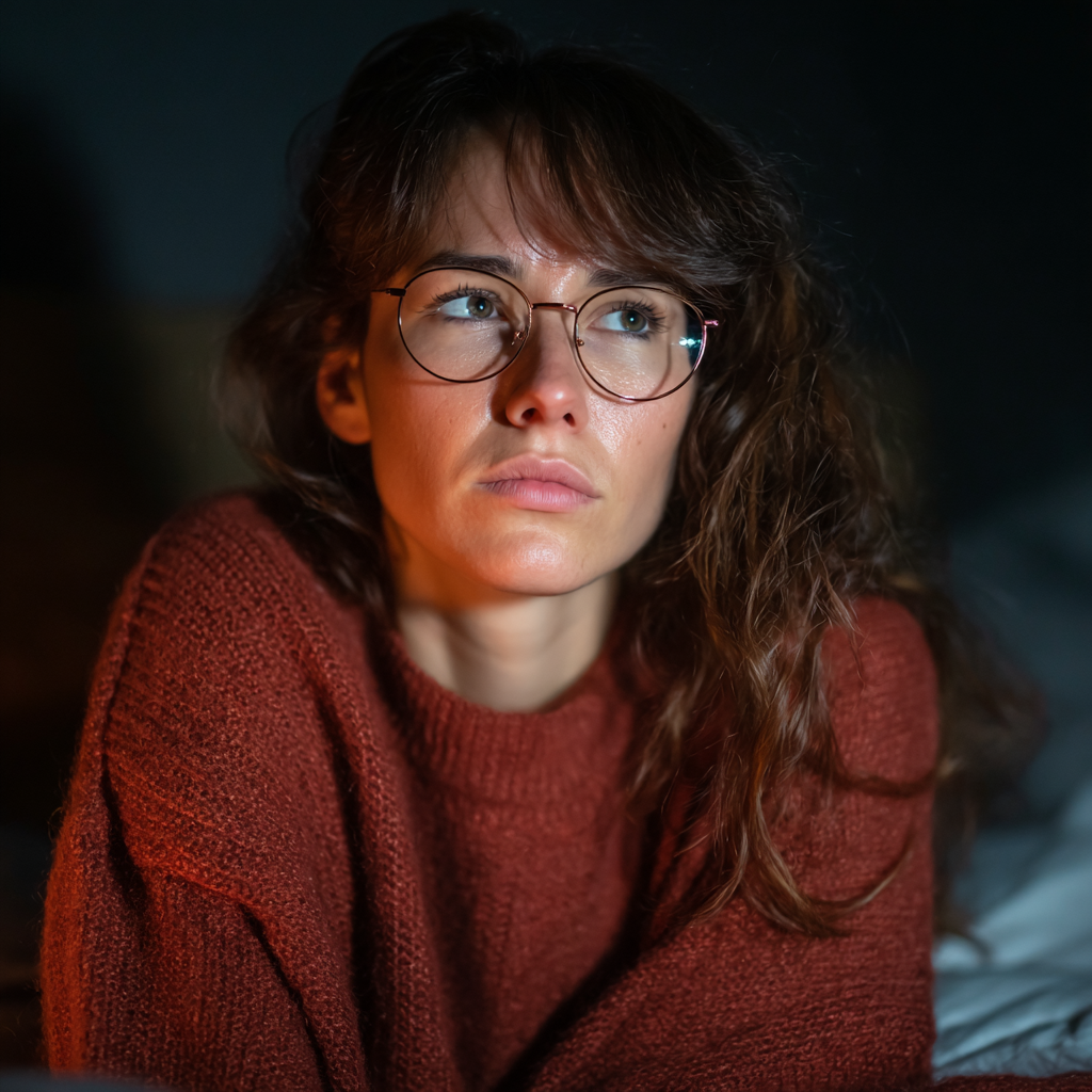 A pensive woman sitting in bed | Source: Midjourney