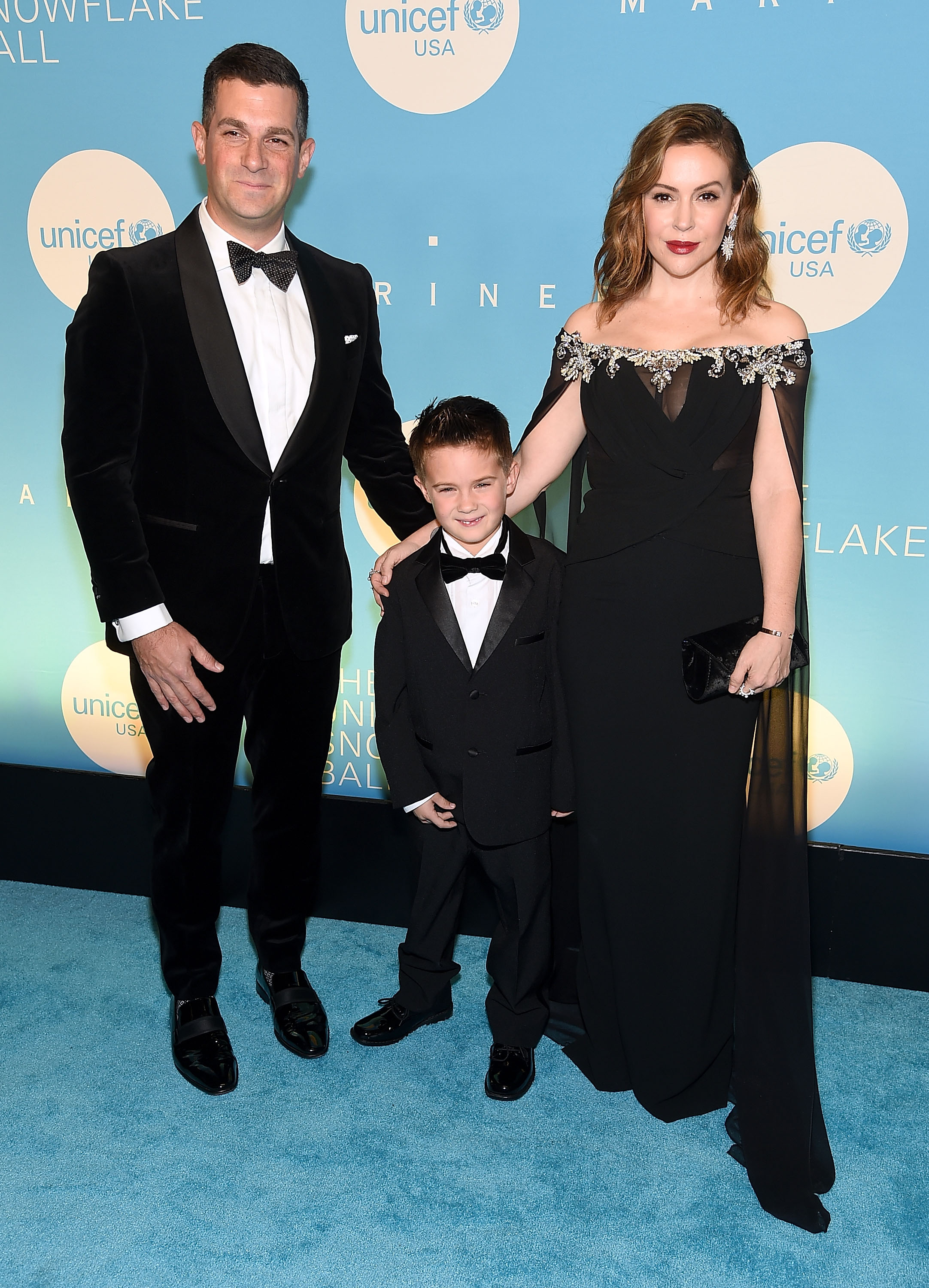 David and Milo Bugliari with Alyssa Milano at UNICEF USA's 14th Annual Snowflake Ball in New York City, 2018 | Source: Getty Images