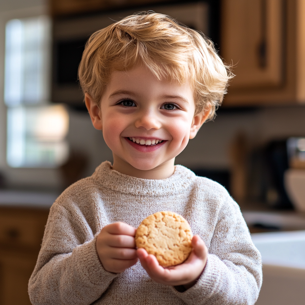 A boy holding a cookie | Source: Midjourney