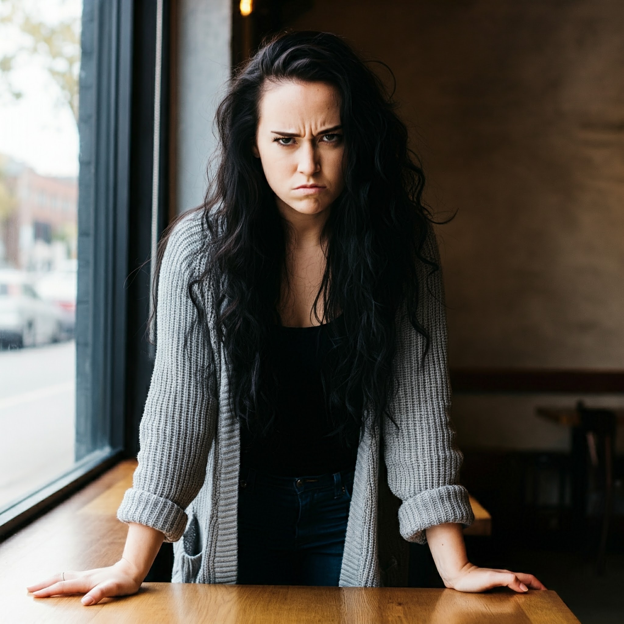 A woman standing from a coffee shop table | Source: Gemini