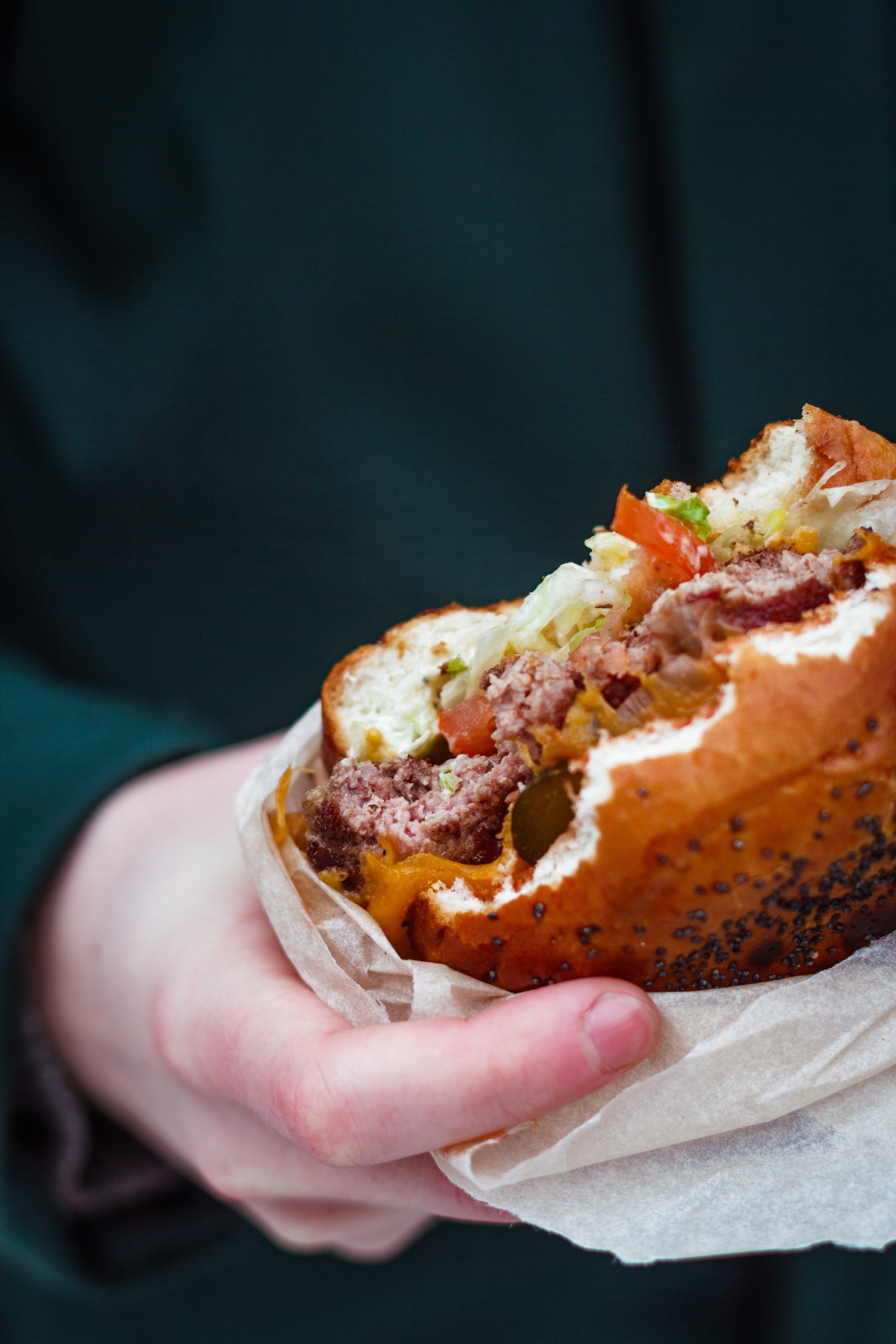 Martin only had a burger with him, which he decided to split into two. | Source: Pexels
