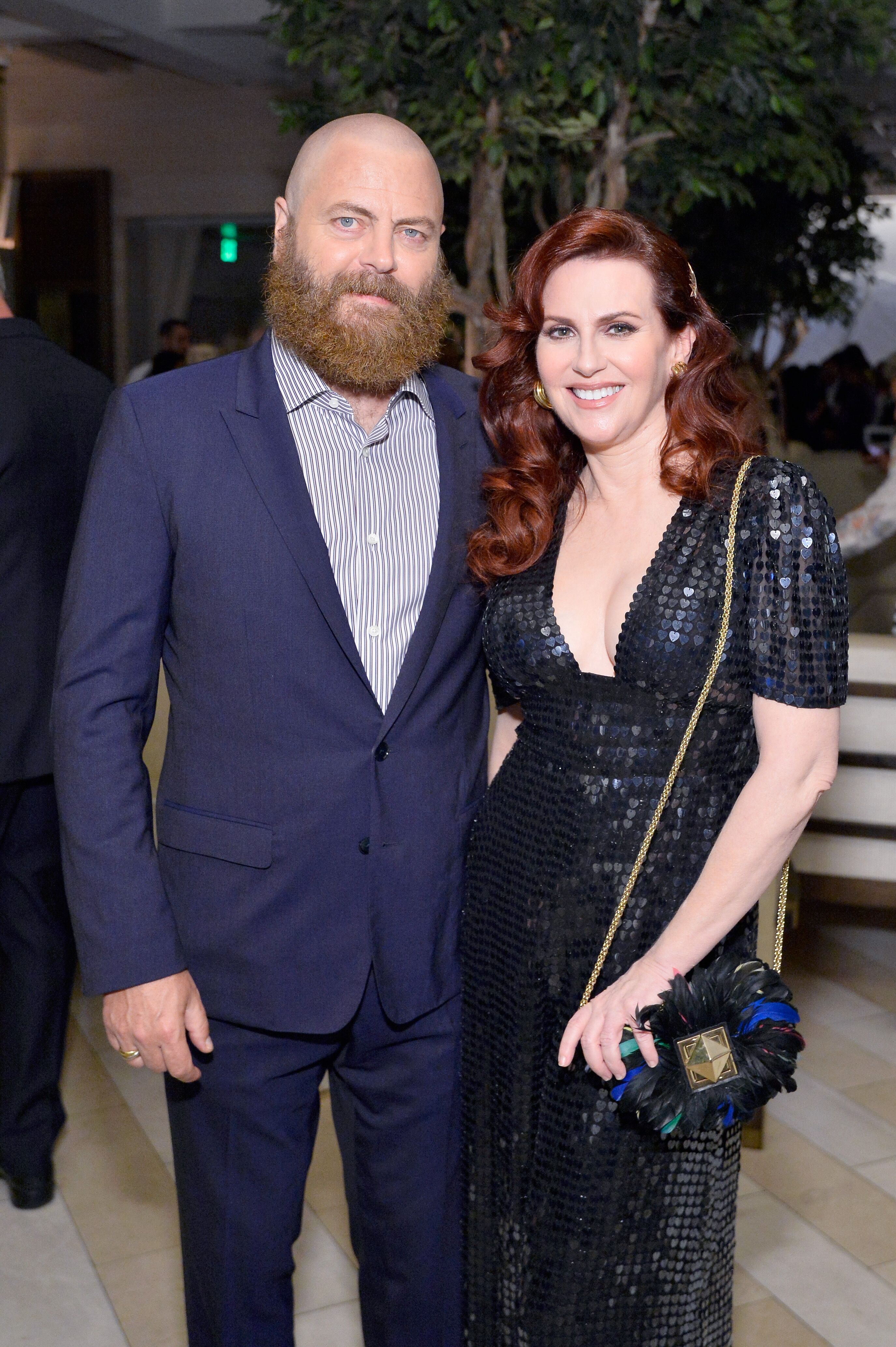  Megan Mullally and Nick Offerman at the Hollywood Reporter & SAG-AFTRA 2nd annual Emmy Nominees Night in 2018 | Source: Getty Images 