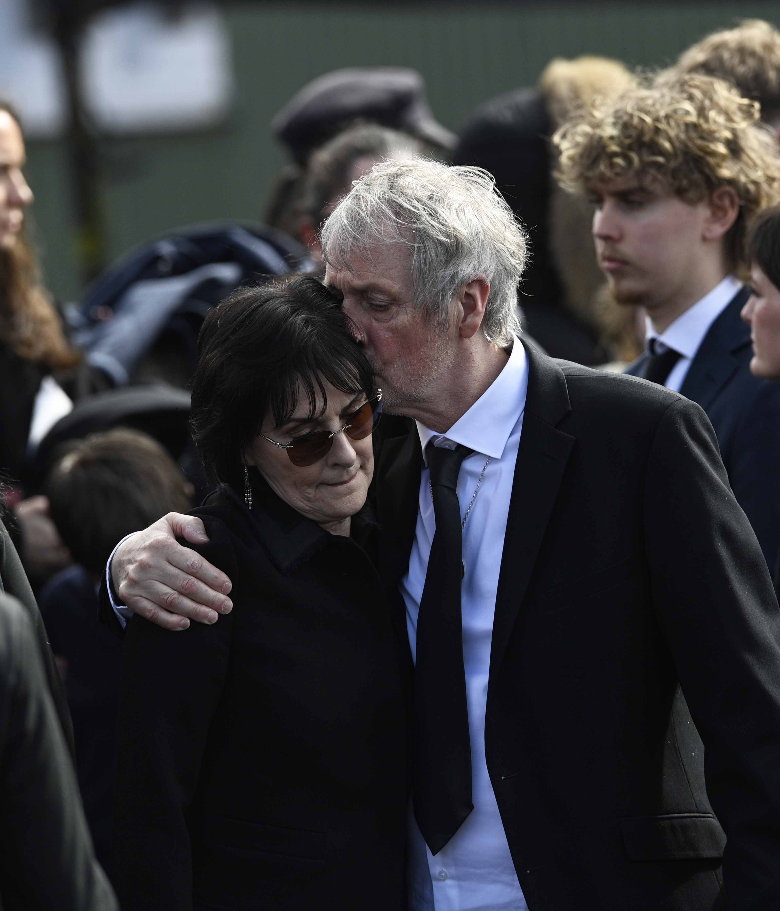 Enya and Pól Brennan during Moya Brennan's funeral at St Patrick's Church on 17 April 2026 in Donegal, Ireland. | Source: Getty Images