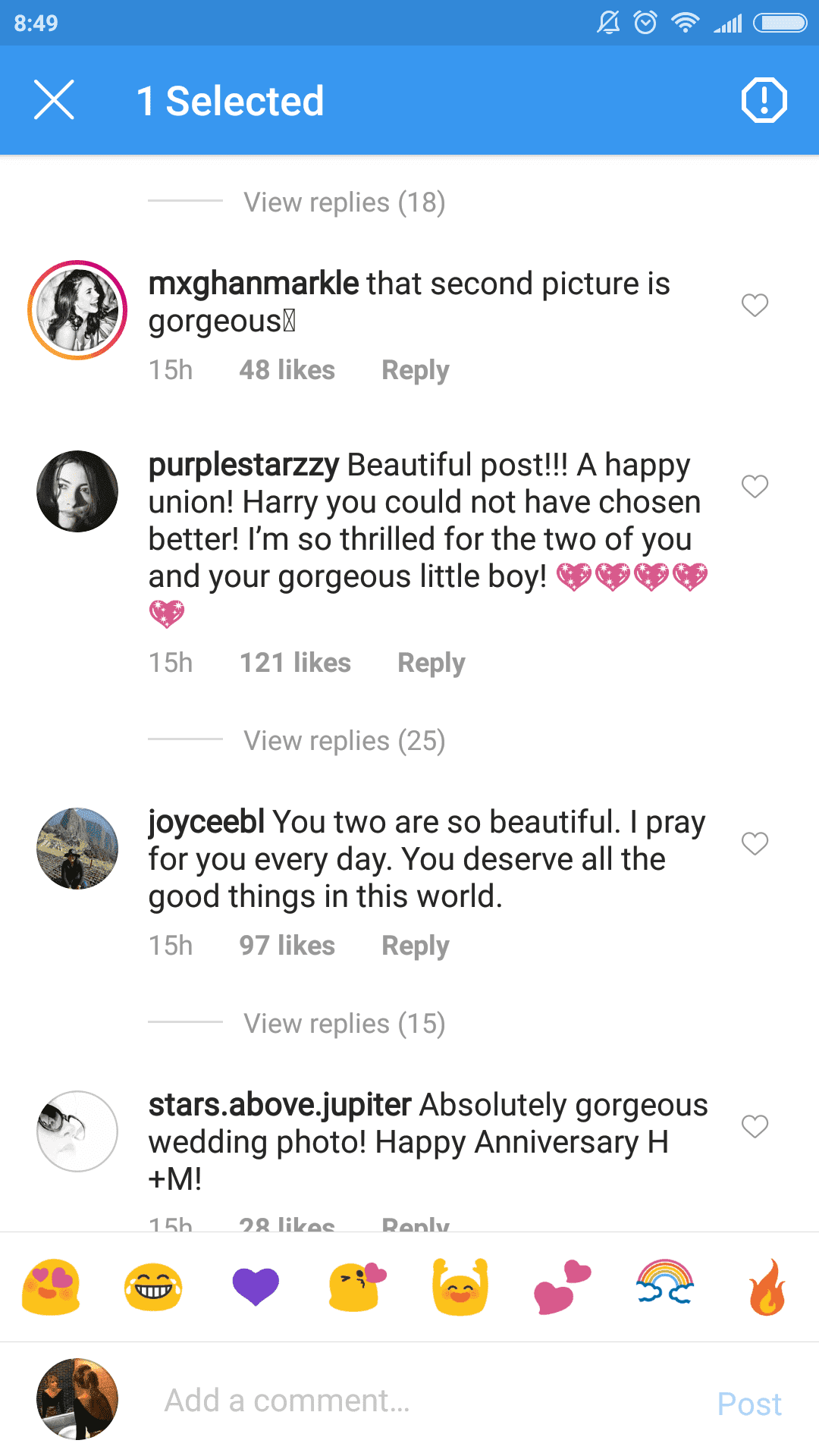 A screenshot of fans' comments on Prince Harry and Meghan's post. | Photo: Instagram.com/sussexroyal