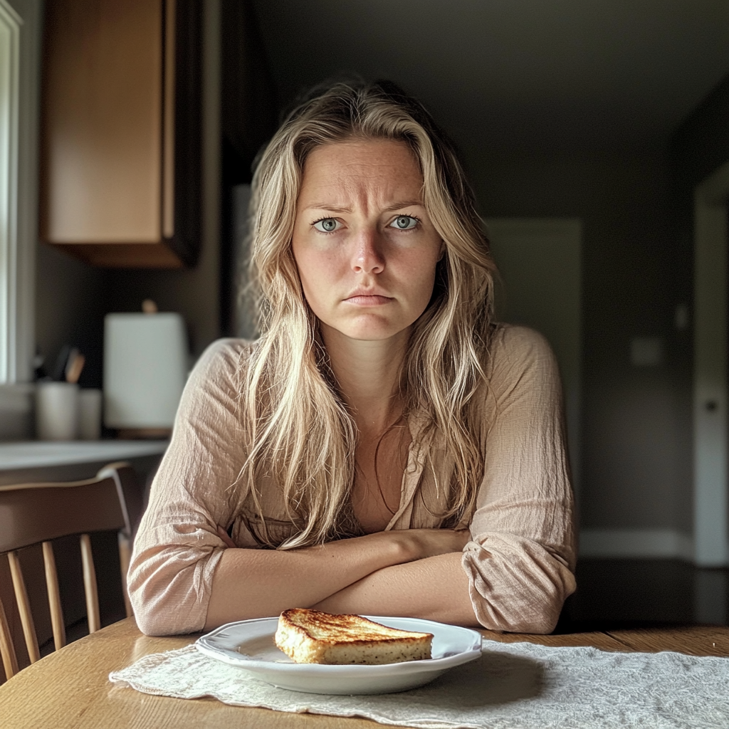 A woman sitting at a table | Source: Midjourney