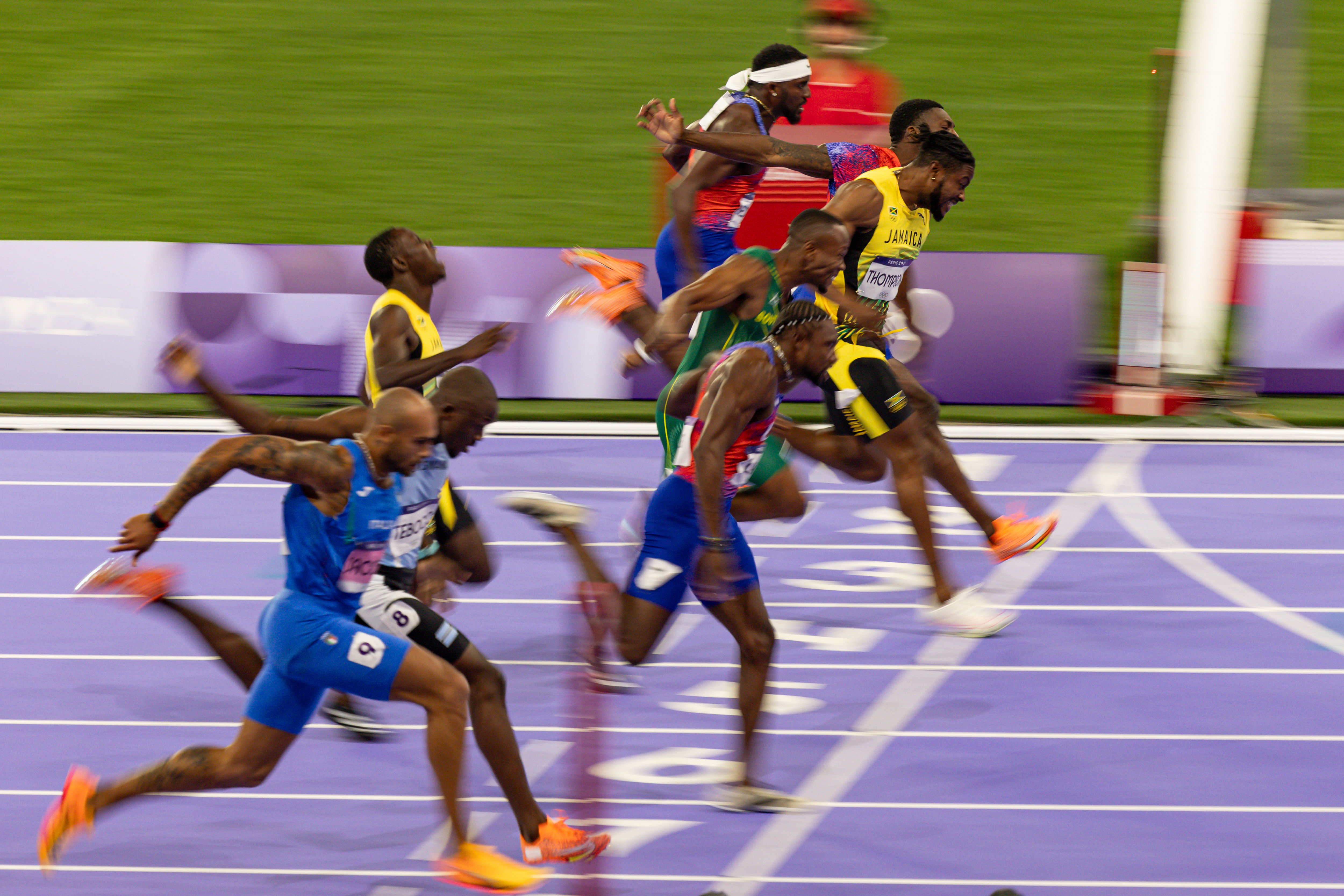 Noah Lyles crosses the finish line winning the gold medal in the Men's 100m Final at the Olympic Games Paris 2024 in Paris, France, on August 4, 2024. | Source: Getty Images