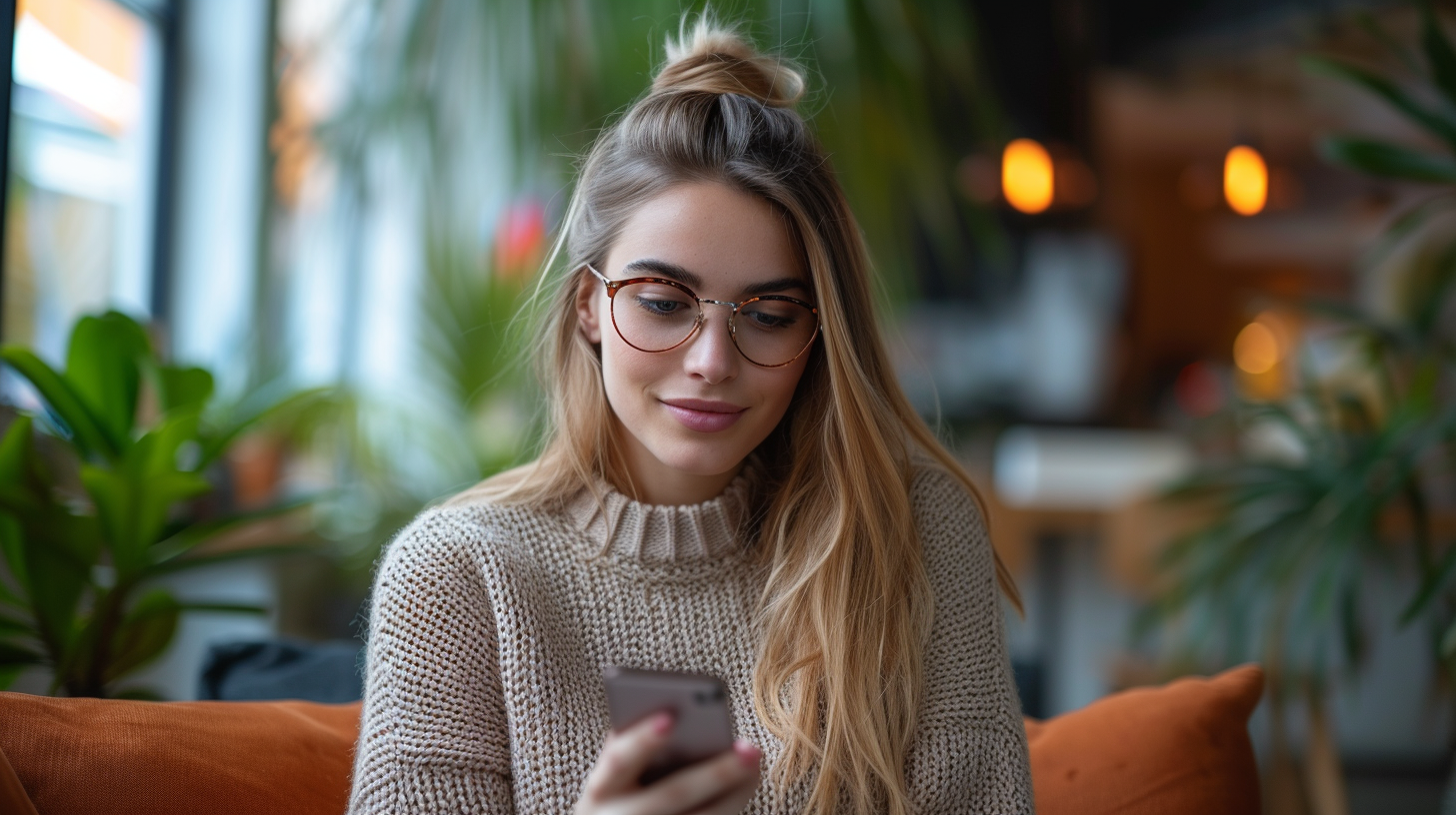 A young woman on her phone | Source: Midjourney