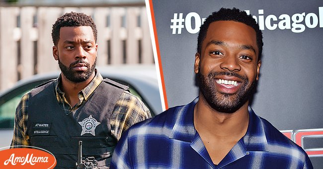 LaRoyce Hawkins as Officer Kevin Atwater in season 7 of "Chicago P.D." [Left] LaRoyce Hawkins attends the press junket for "One Chicago," 2017, Chicago, Illinois [Right]. | Photo: Getty Images 