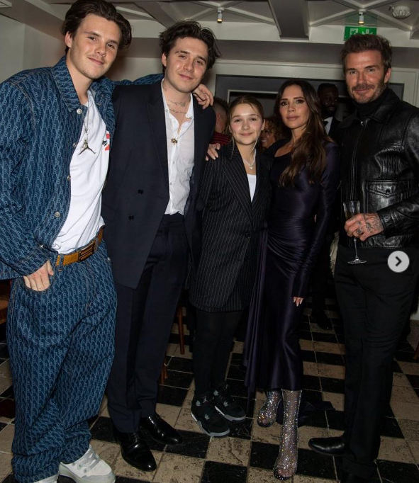 Victoria, David, Brooklyn, Cruz, and Harper Beckham attend the Victoria Beckham Autumn Winter 2023 fashion show in a post dated March 4, 2023 | Source: Instagram/victoriabeckham