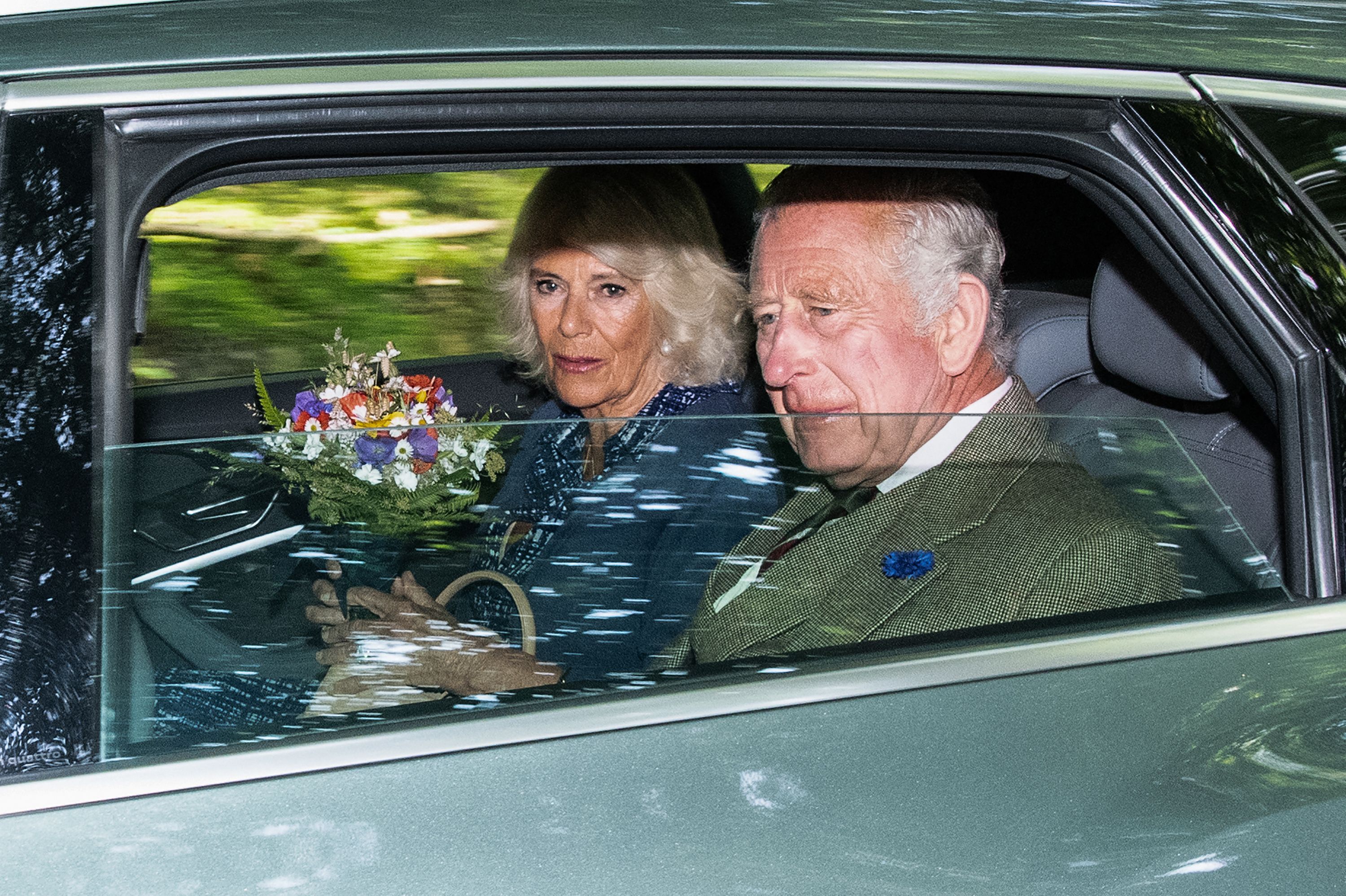 King Charles III and Queen Camilla leave after attending church in the village of Crathie, near Balmoral on September 8, 2023. | Source: Getty Images