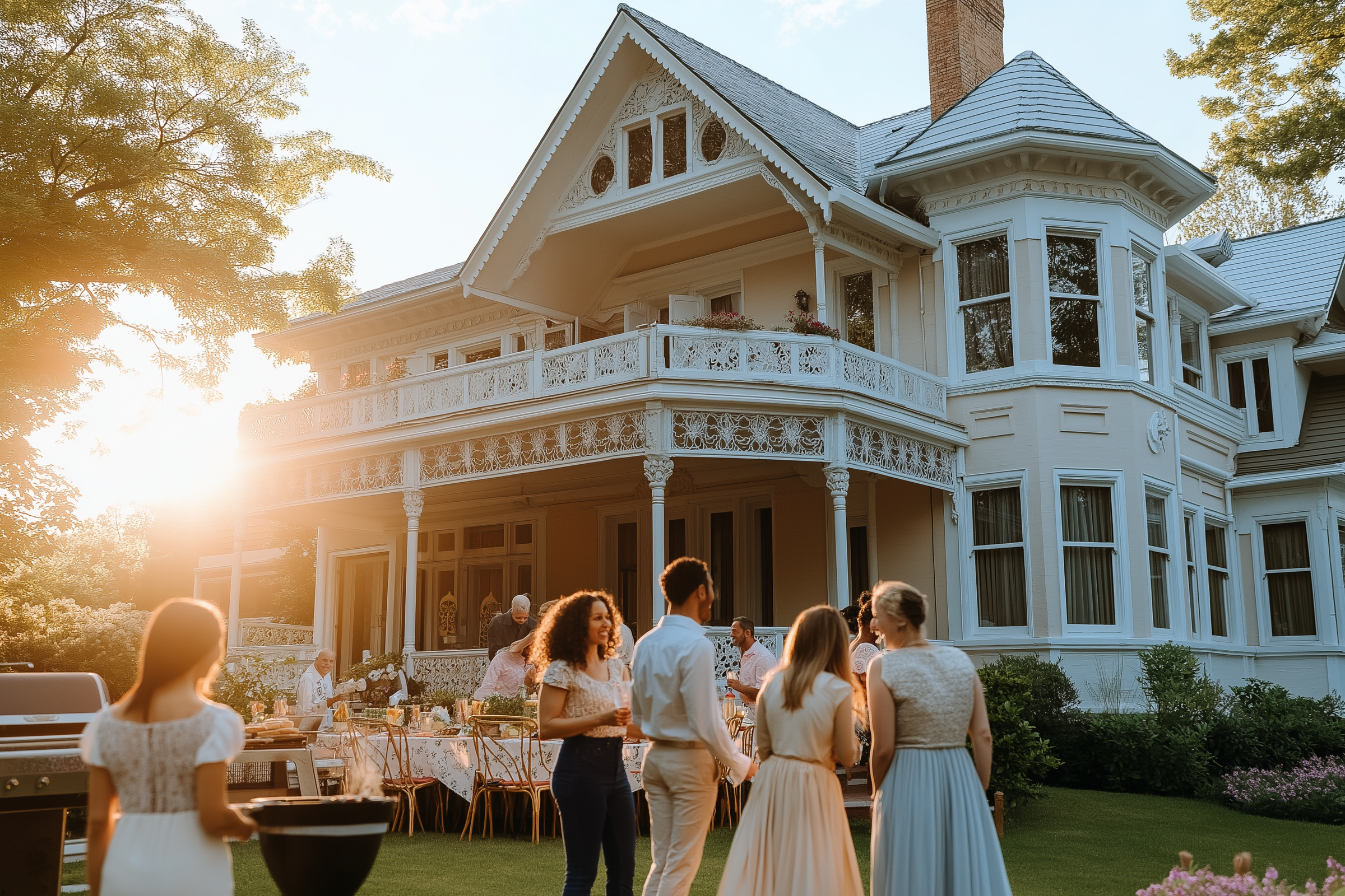 A backyard where people are gathered for a party | Source: Midjourney