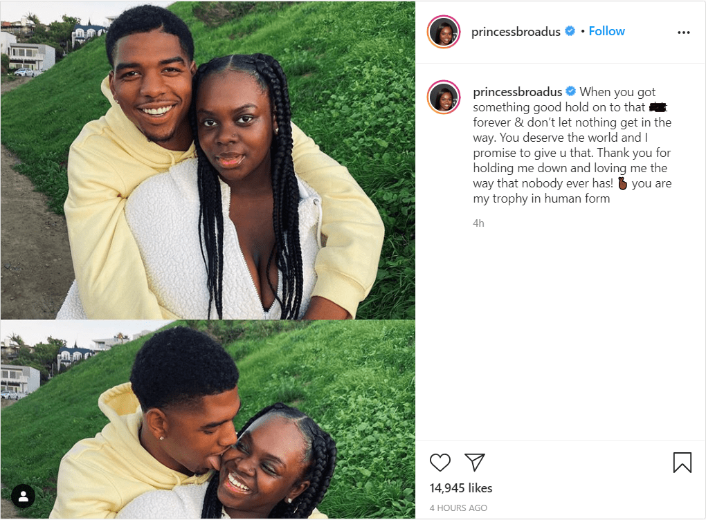 Cori Broadus and her boyfriend in an Instagram post by the singer. | Source: Instagram.com/PrincessBroadus