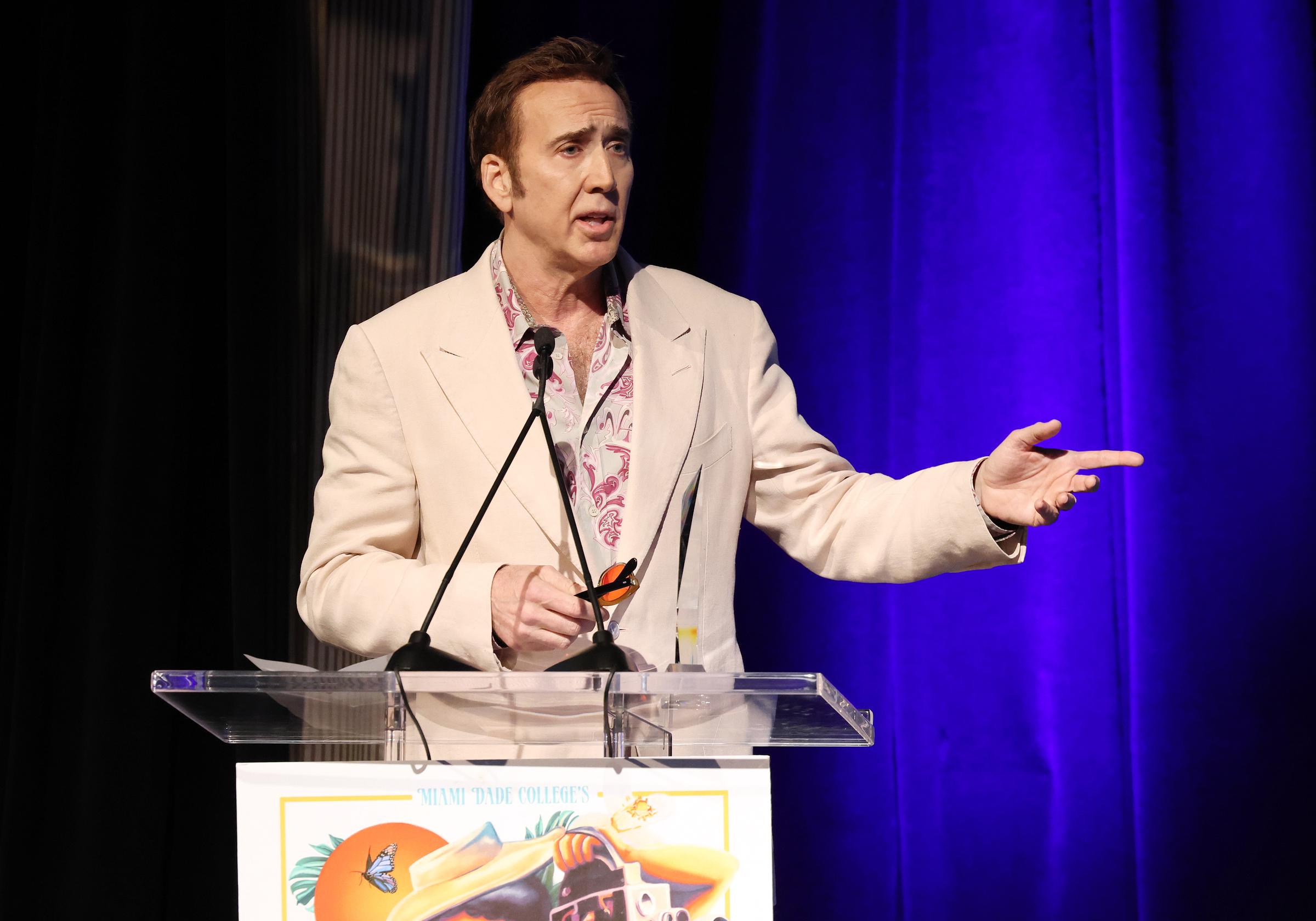 Nicolas Cage speaks at the 40th Annual Miami Film Festival Variety Legends and Groundbreakers Award celebration in Florida on March 5, 2023 | Source: Getty Images